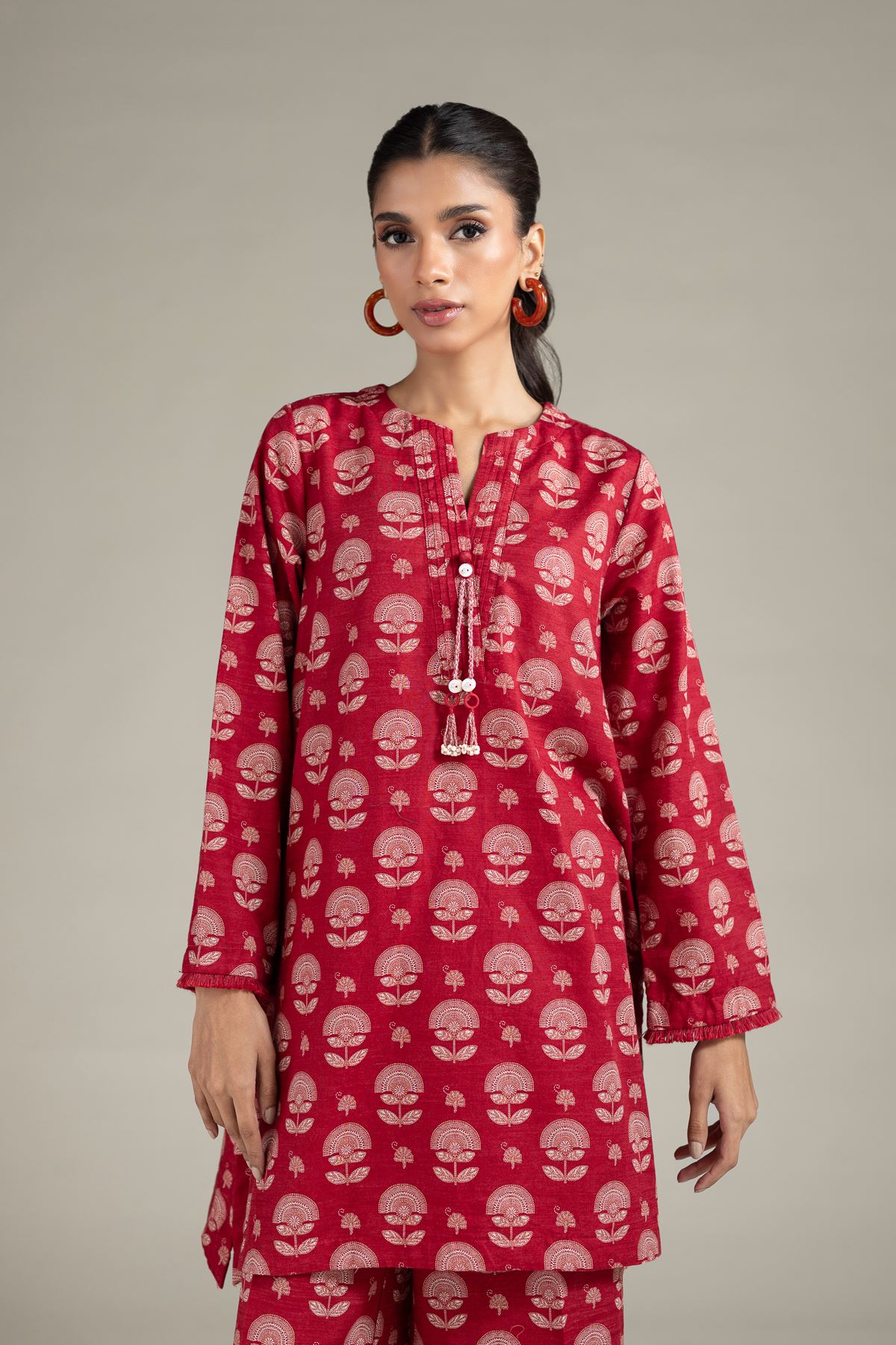 Printed Khaddar Kurta - EET245137A-VG