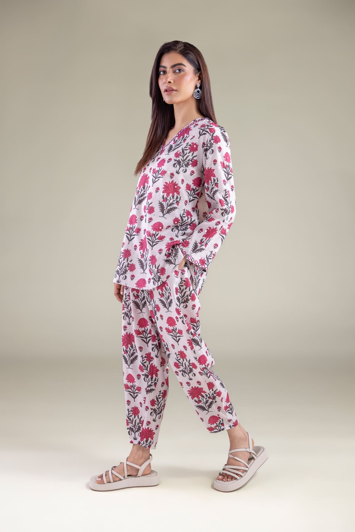 Embroidered Textured Weave Trousers - 6-26-104-B-B-VG