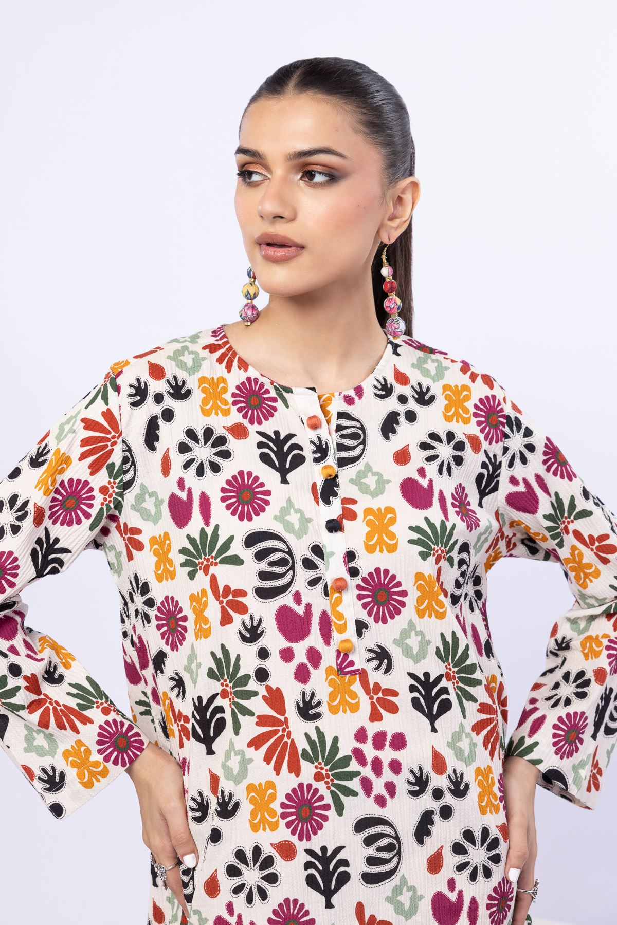 Printed Ripple Crinkle Kurta - 25-08-8E1-03TA-VG