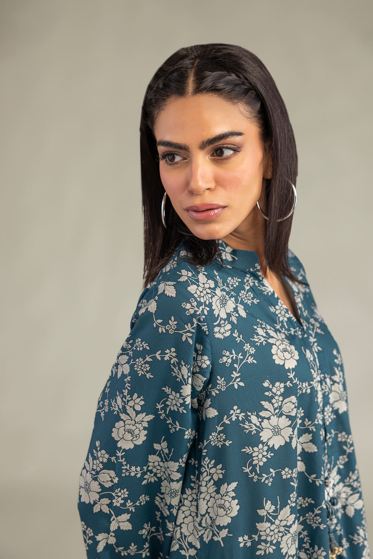 Printed Cambric Cambric Longline Kurta - 1-26-250-B-H1-VG