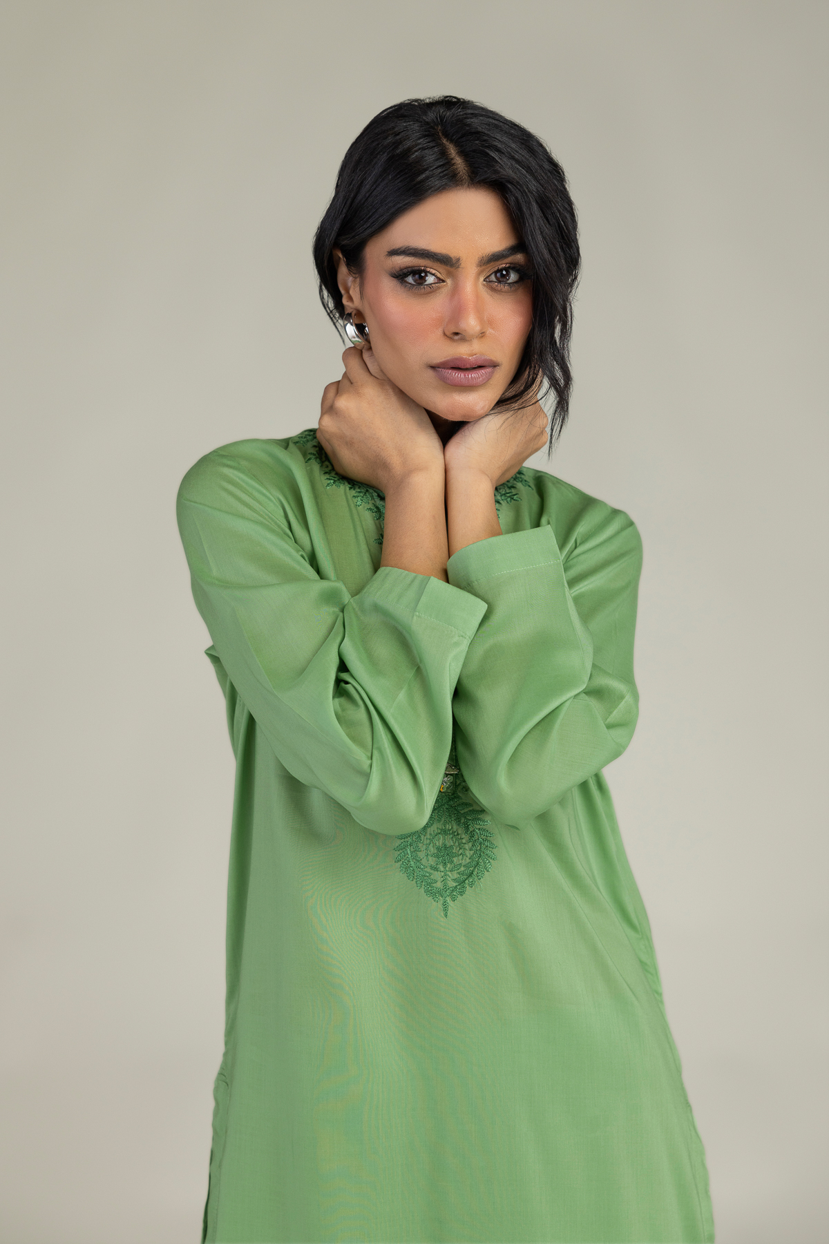 Embroidered Lyocell Green Lyocell Kurta - 8-26-208-A-A1-VG