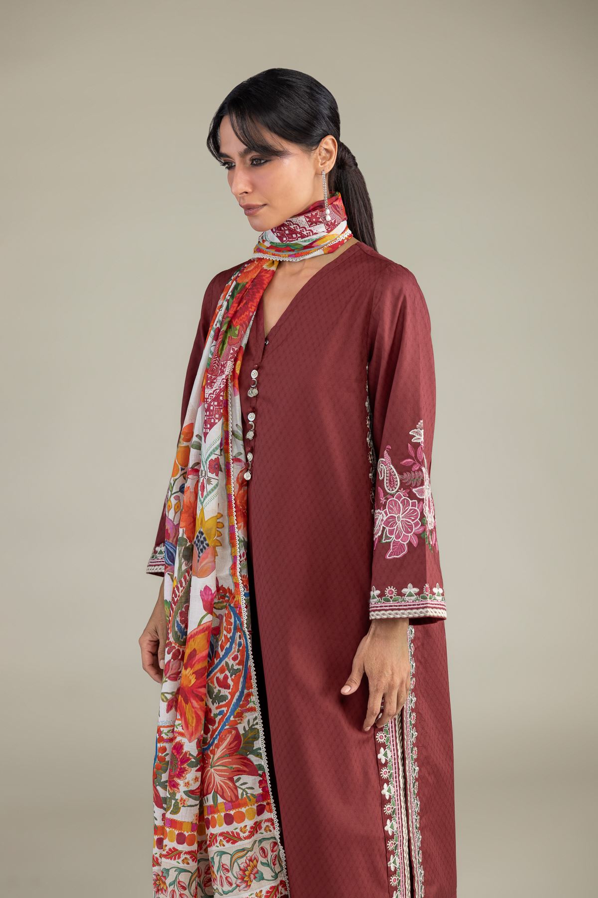 Embroidered Lawn Floral Lawn Dupatta - 1-26-305-C-H2-VG