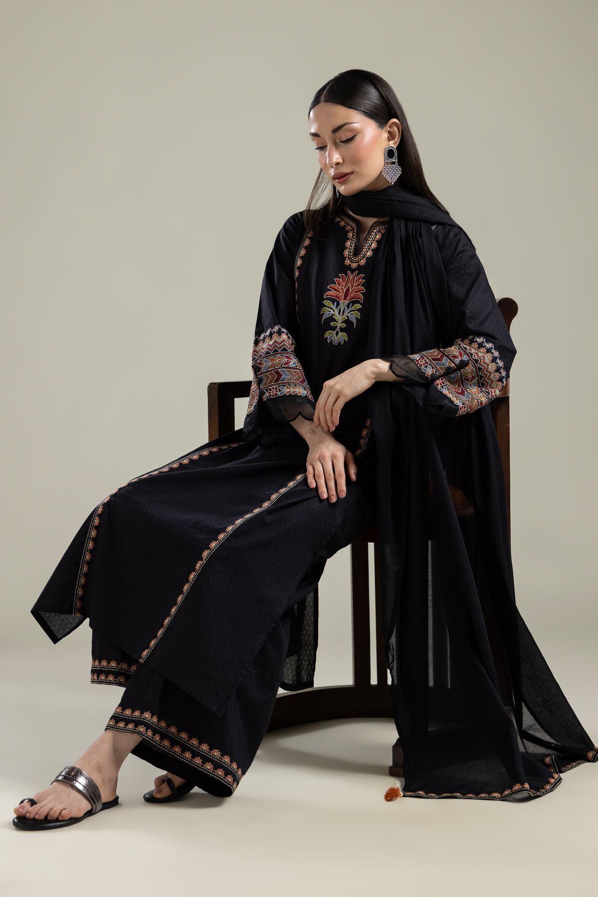 Embroidered Cotton Dobby Black Embroidered Kurta - 1-26-134-A-G-VG