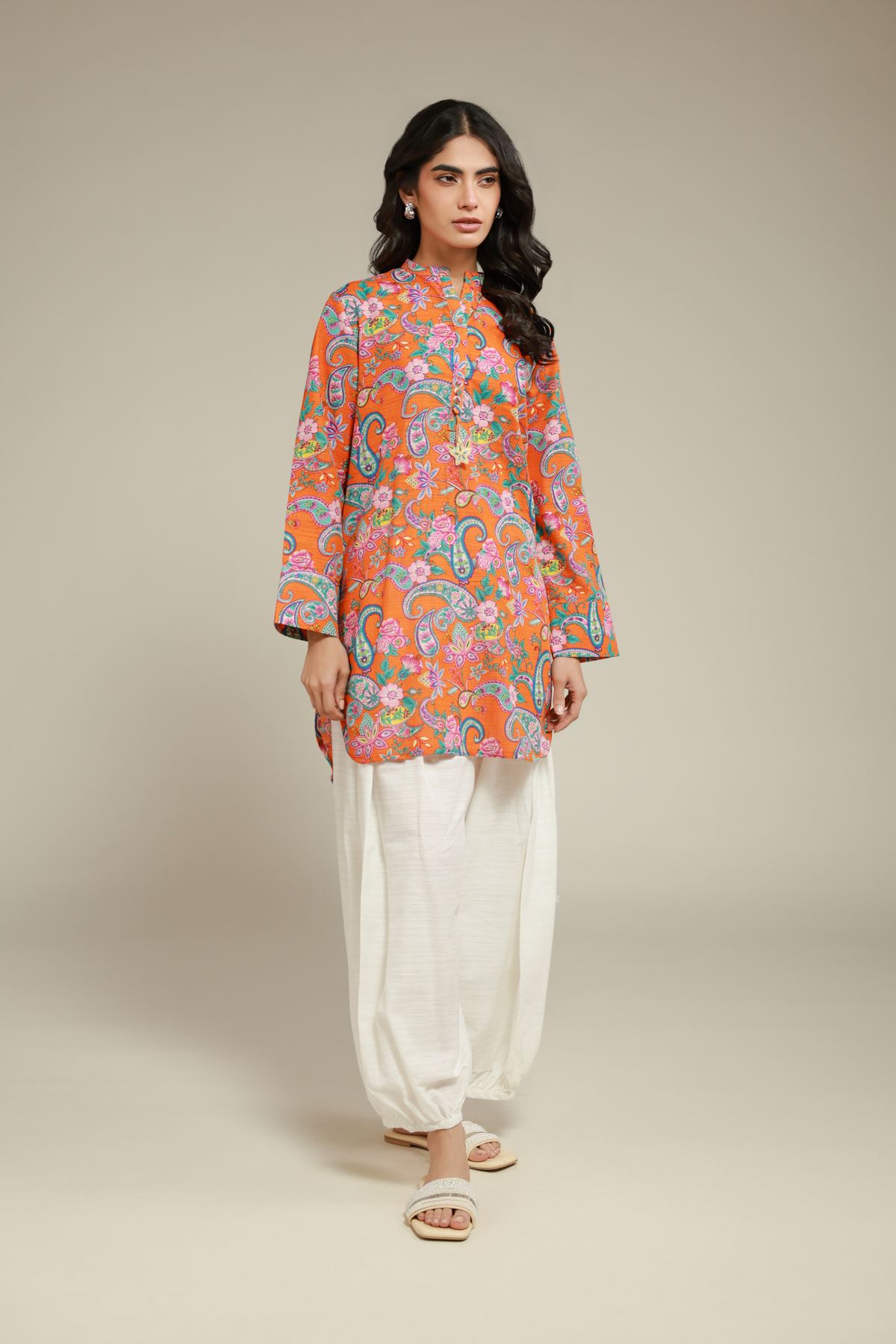Printed Textured Cotton Floral Paisley Kurta - 1-26-101-A-E-VG