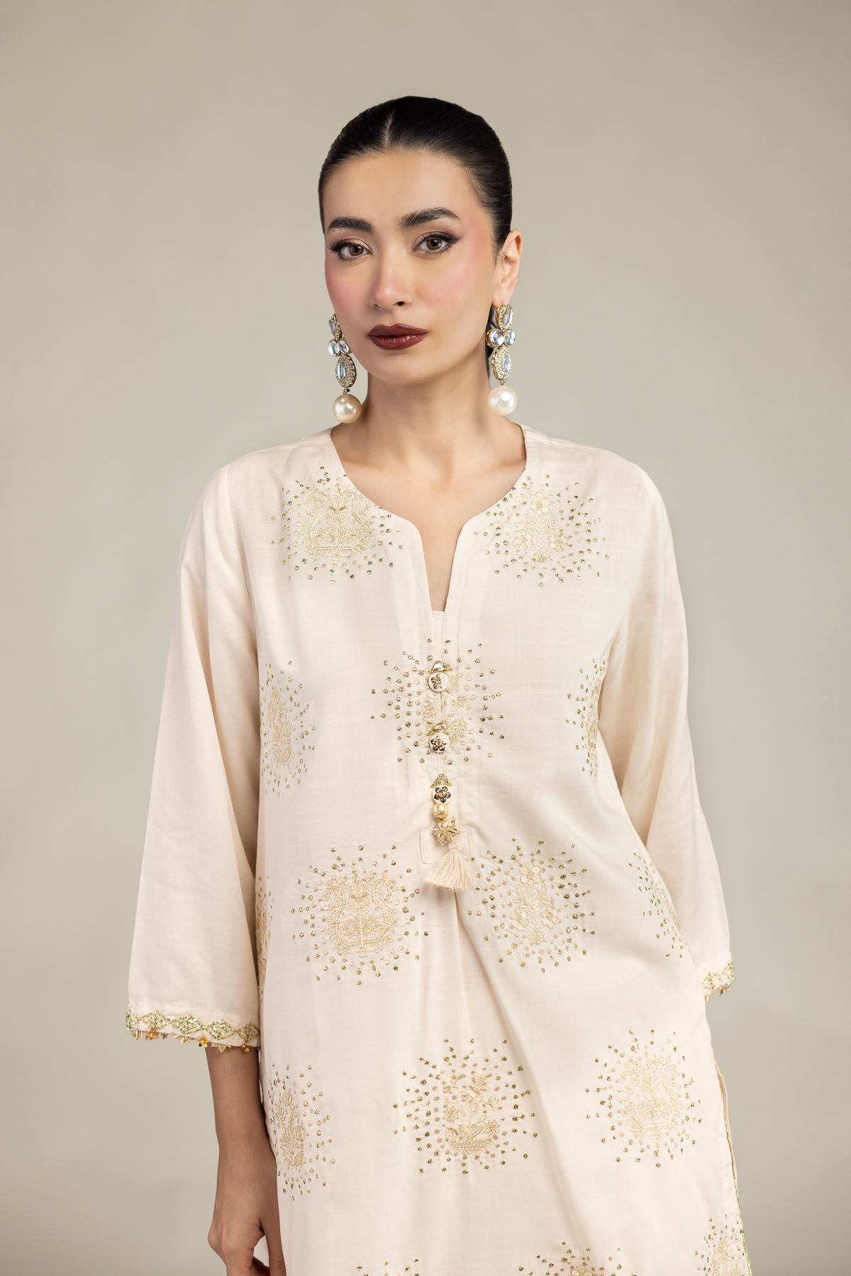 Embroidered Raw Silk Short Silk Kurta - 25-10-11E1-01TB-VG