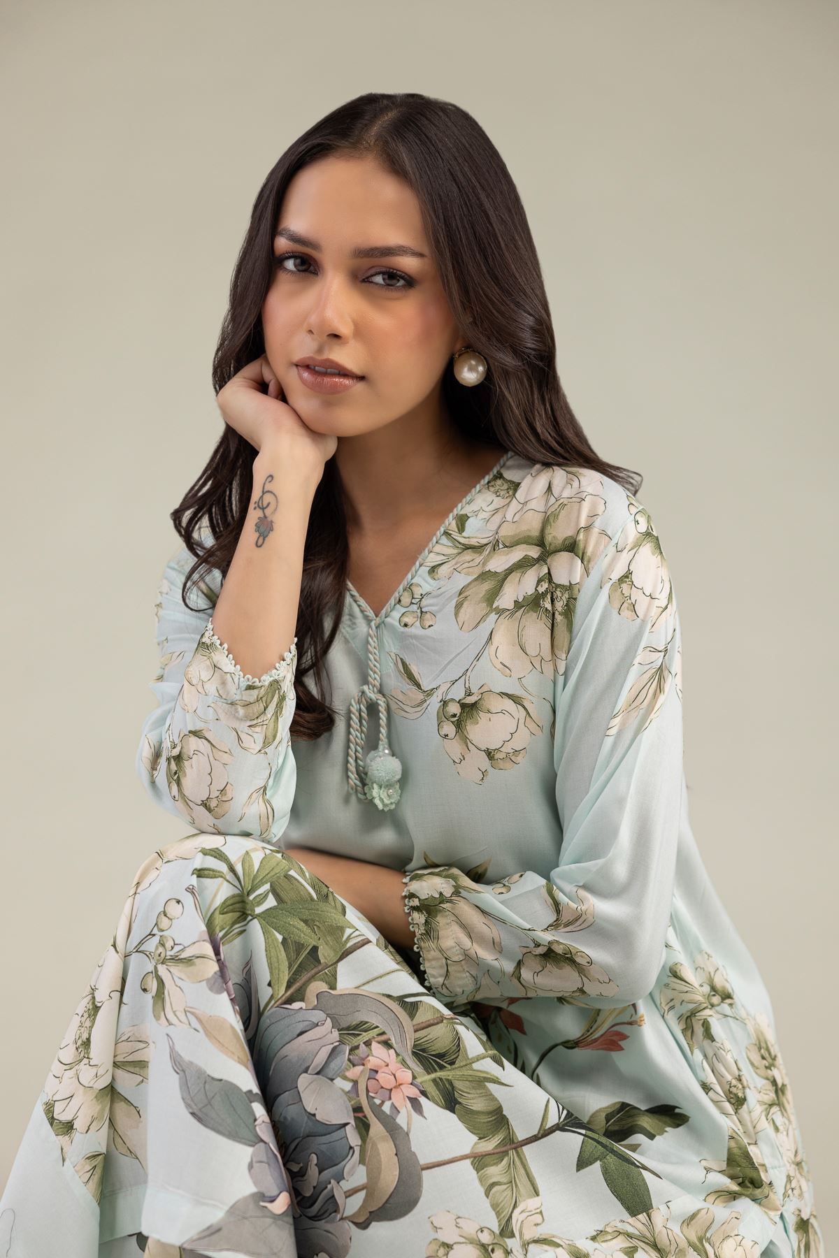 Printed Viscose Long Floral Kurta - 1-26-246-B-I1-VG