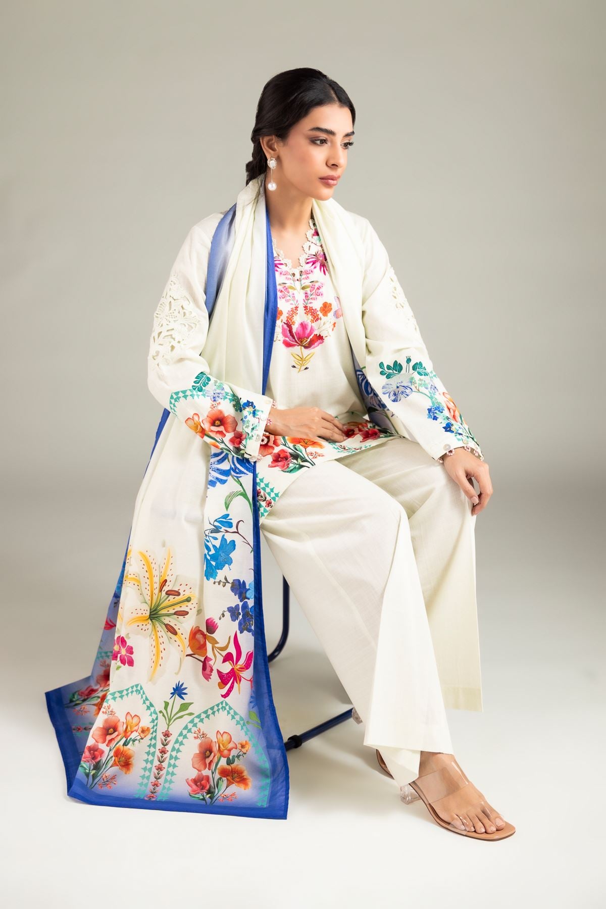 Embroidered Textured Cotton Kurta - 25-00-X2-08TB-VG