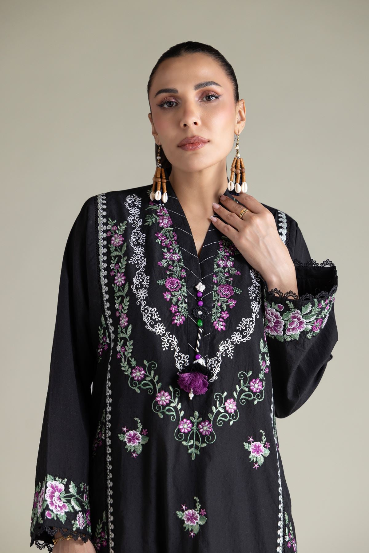 Embroidered Cotton Dobby Black Tailored 2-Piece - 1-26-102-A-F-VG