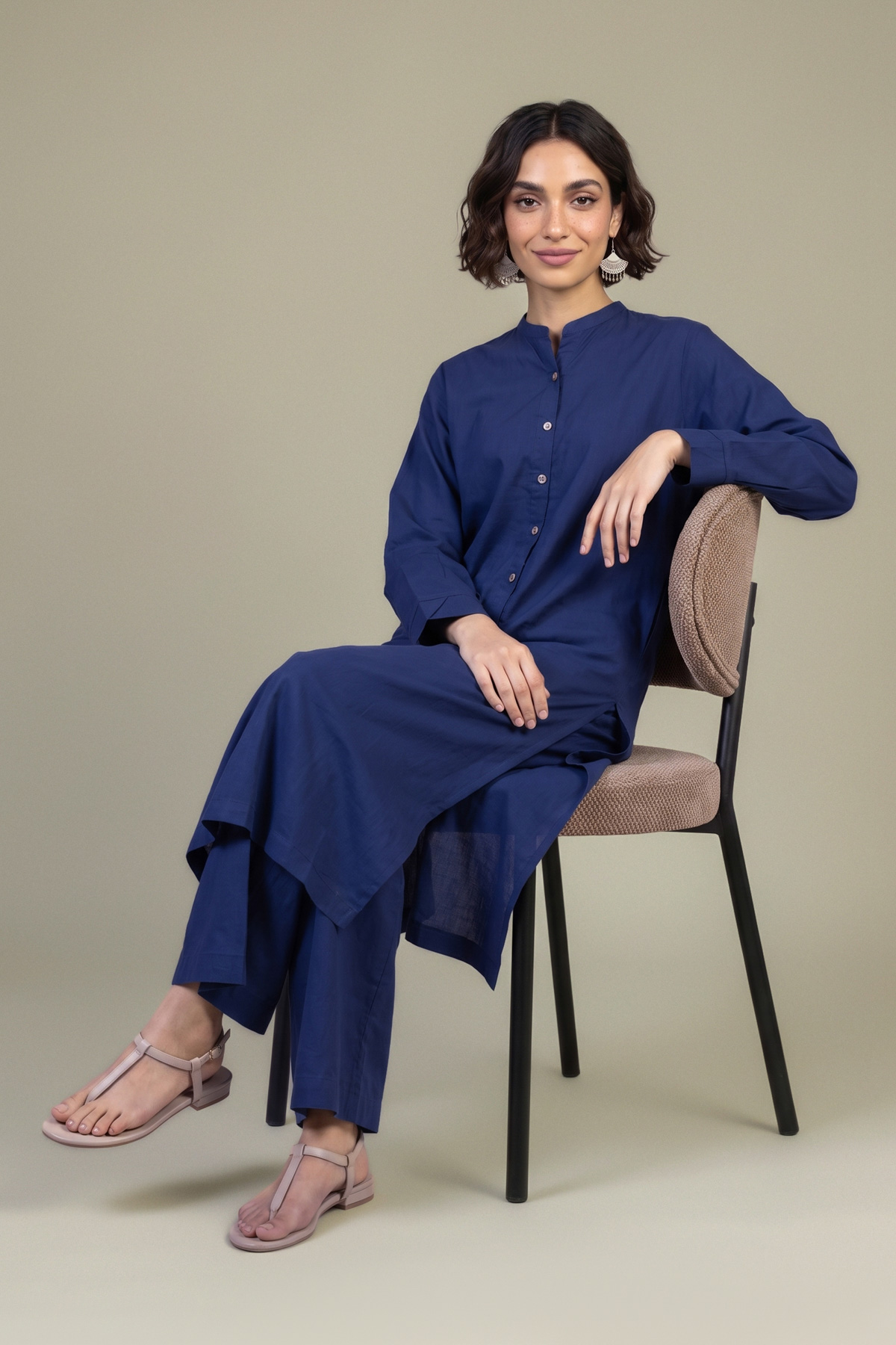 Dyed Poplin Navy Poplin Kurta - 2-26-202-A-D-VG