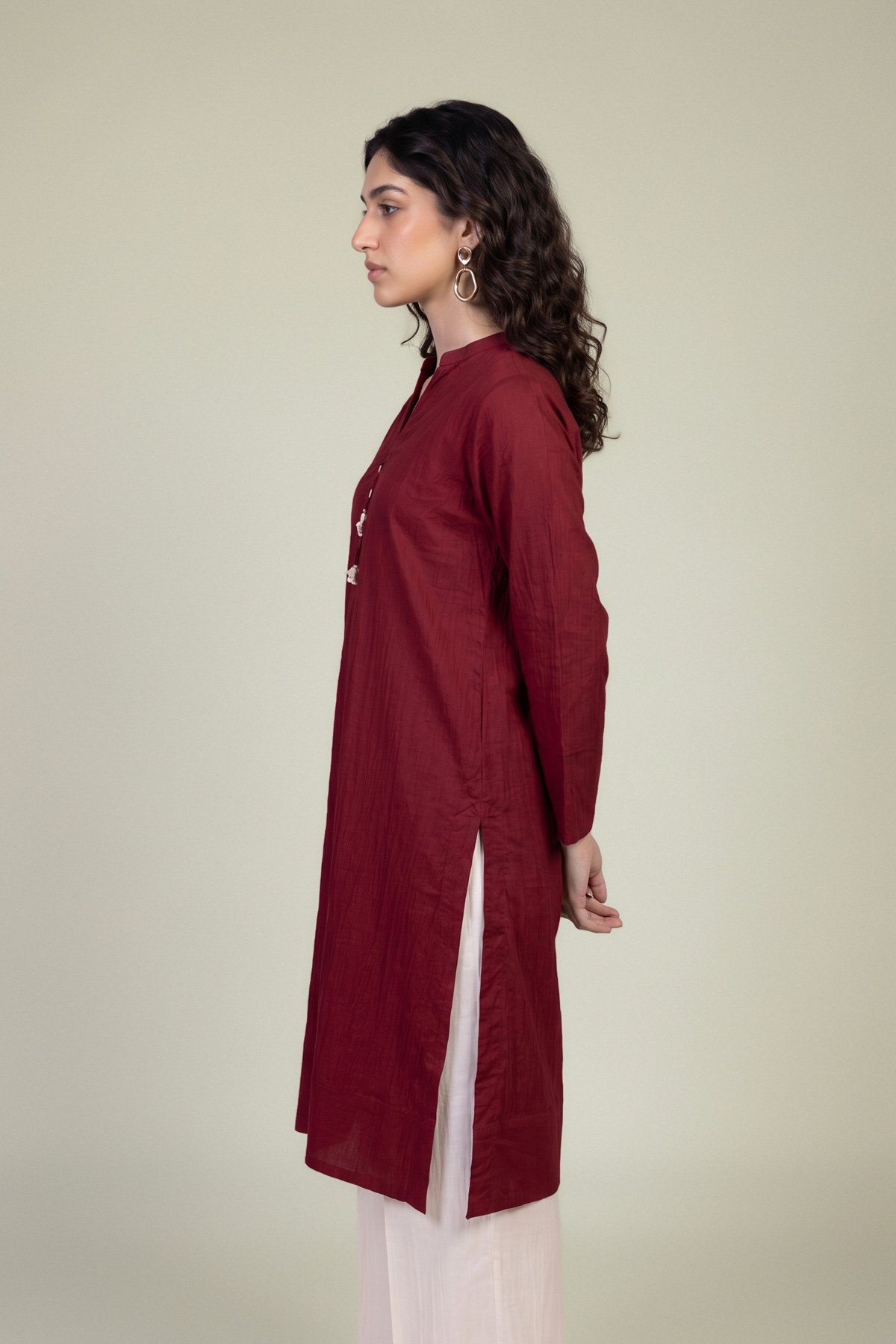 Embroidered Cotton Crinkle Maroon Cotton Kurta - 1-26-102-A-F-VG