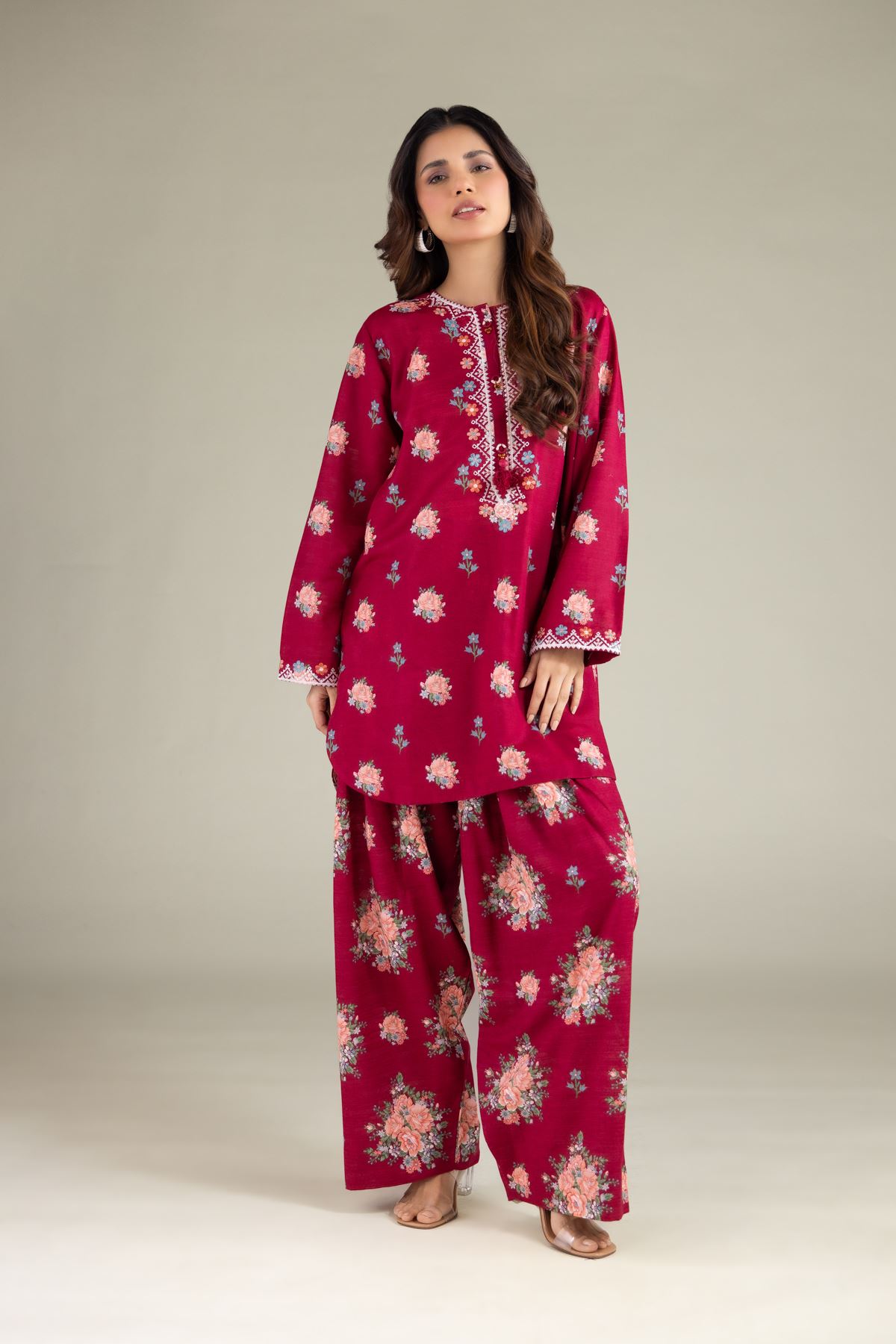 Embroidered Textured Cotton Floral Threadwork Kurta - 25-00-X2-08TB-VG
