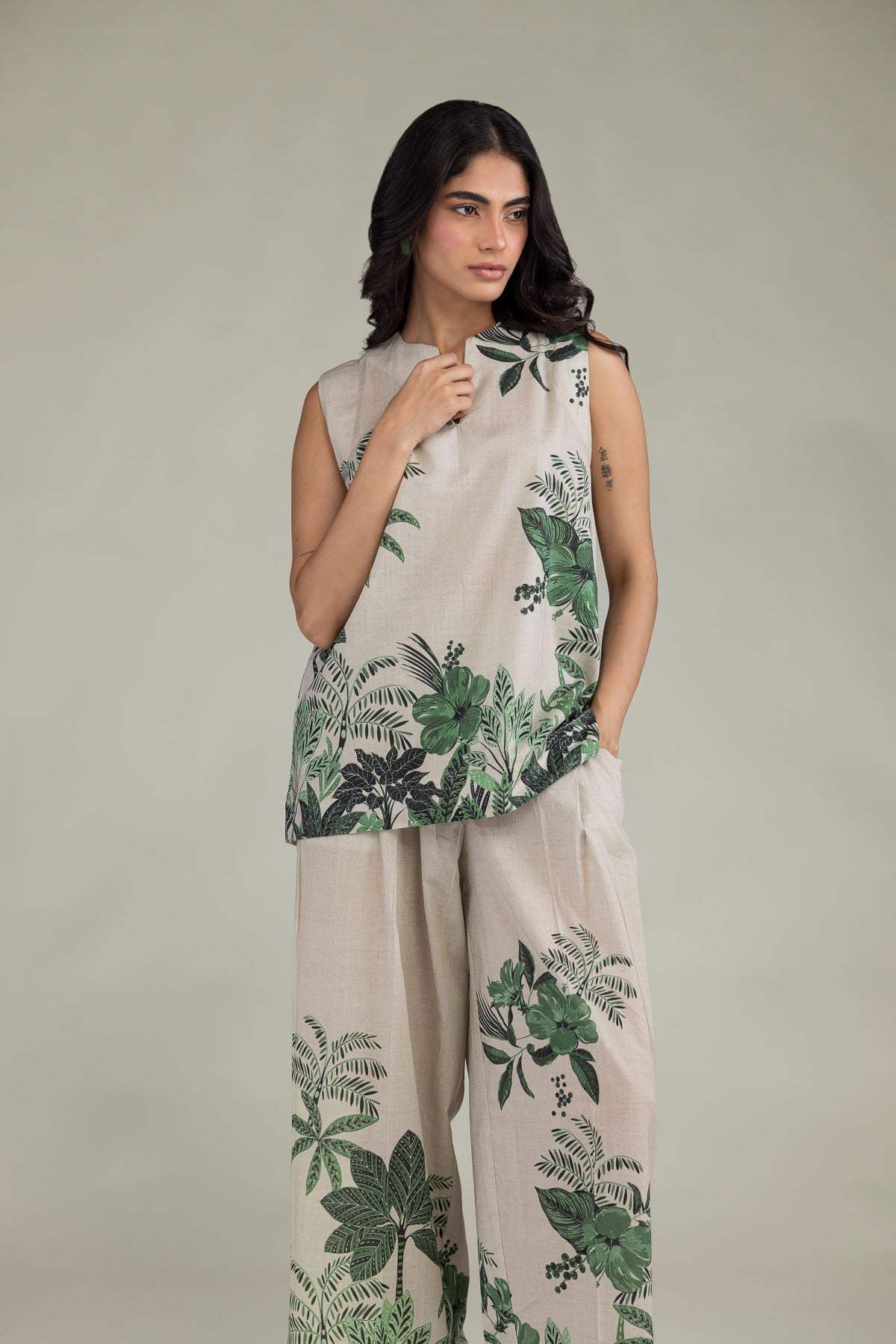 Printed Cambric Floral Cambric Tunic - B1-2-26-106-A-C-VG