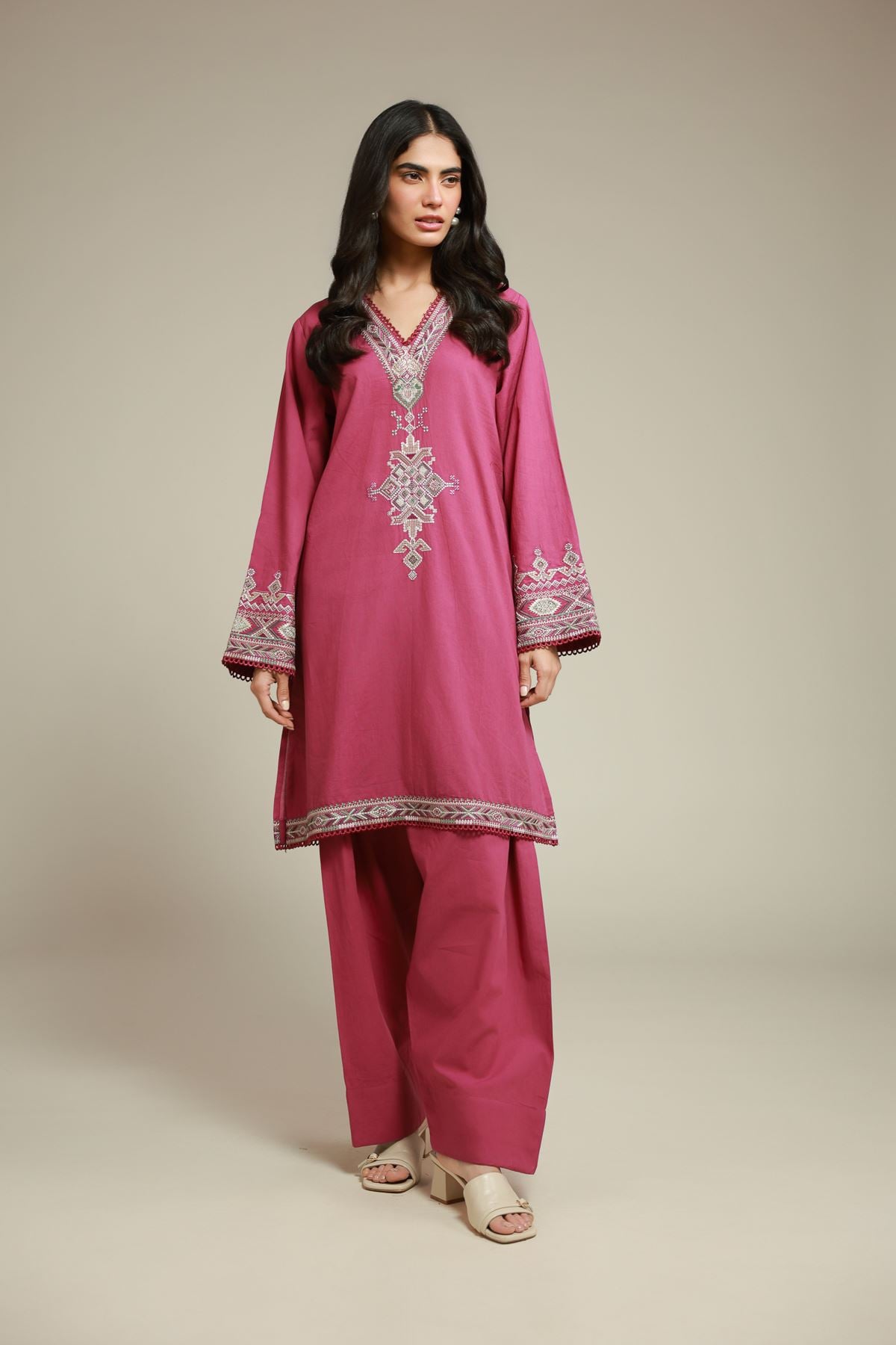Embroidered Cambric Fabrics 2 Piece | Top and Bottom - A112-26-122EB2-VG