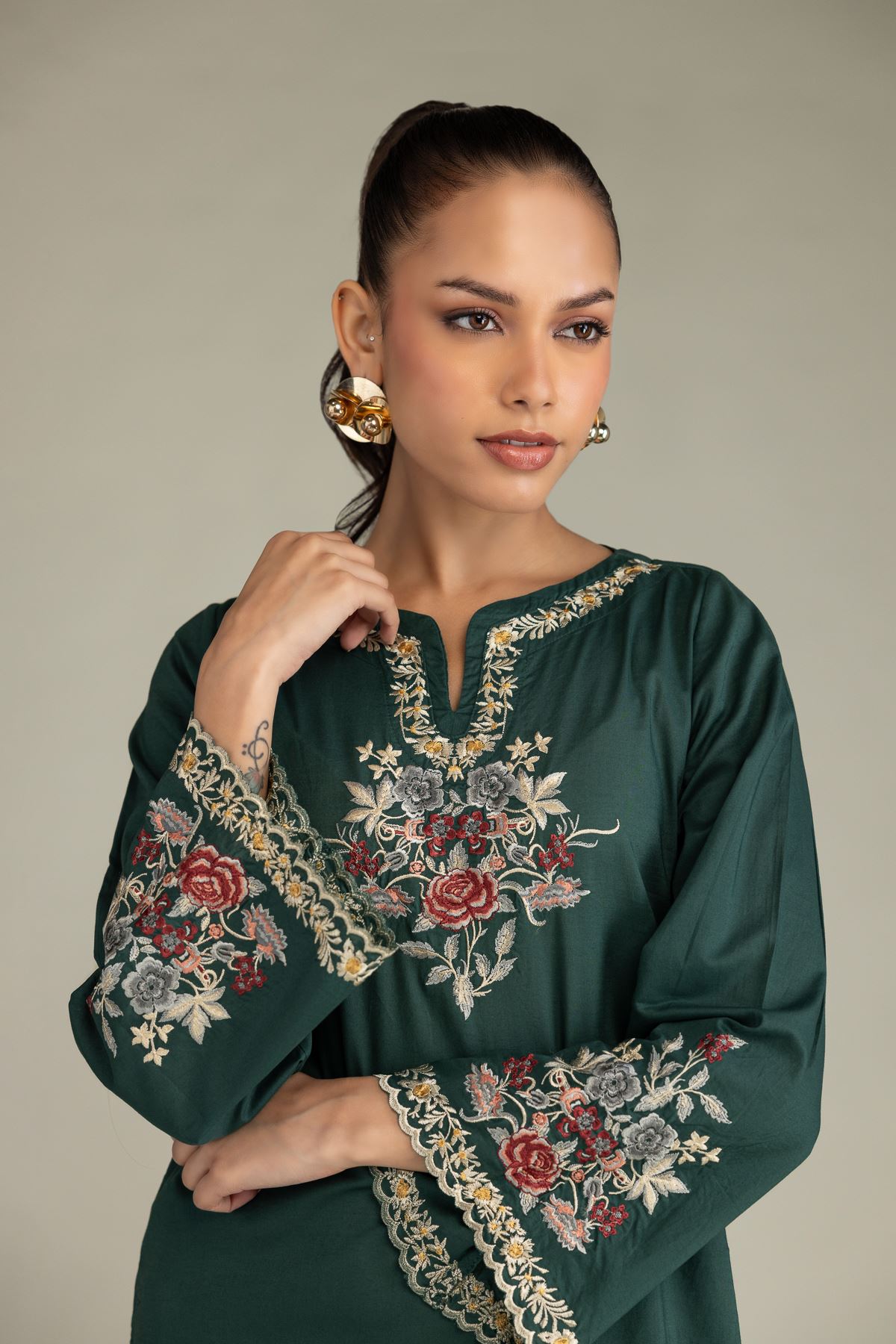 Embroidered Cambric Green Cambric Kurta - T-A11-26-210FG1-VG
