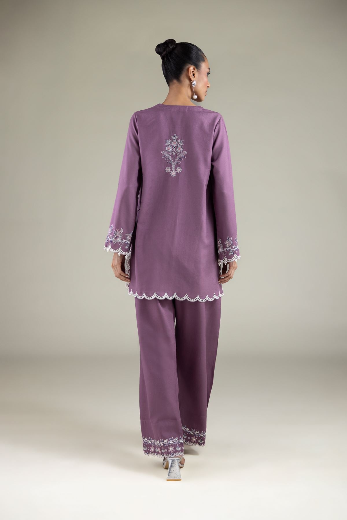Embroidered Raw Silk Floral V-Neck Kurta - 2-26-105-A-D-VG