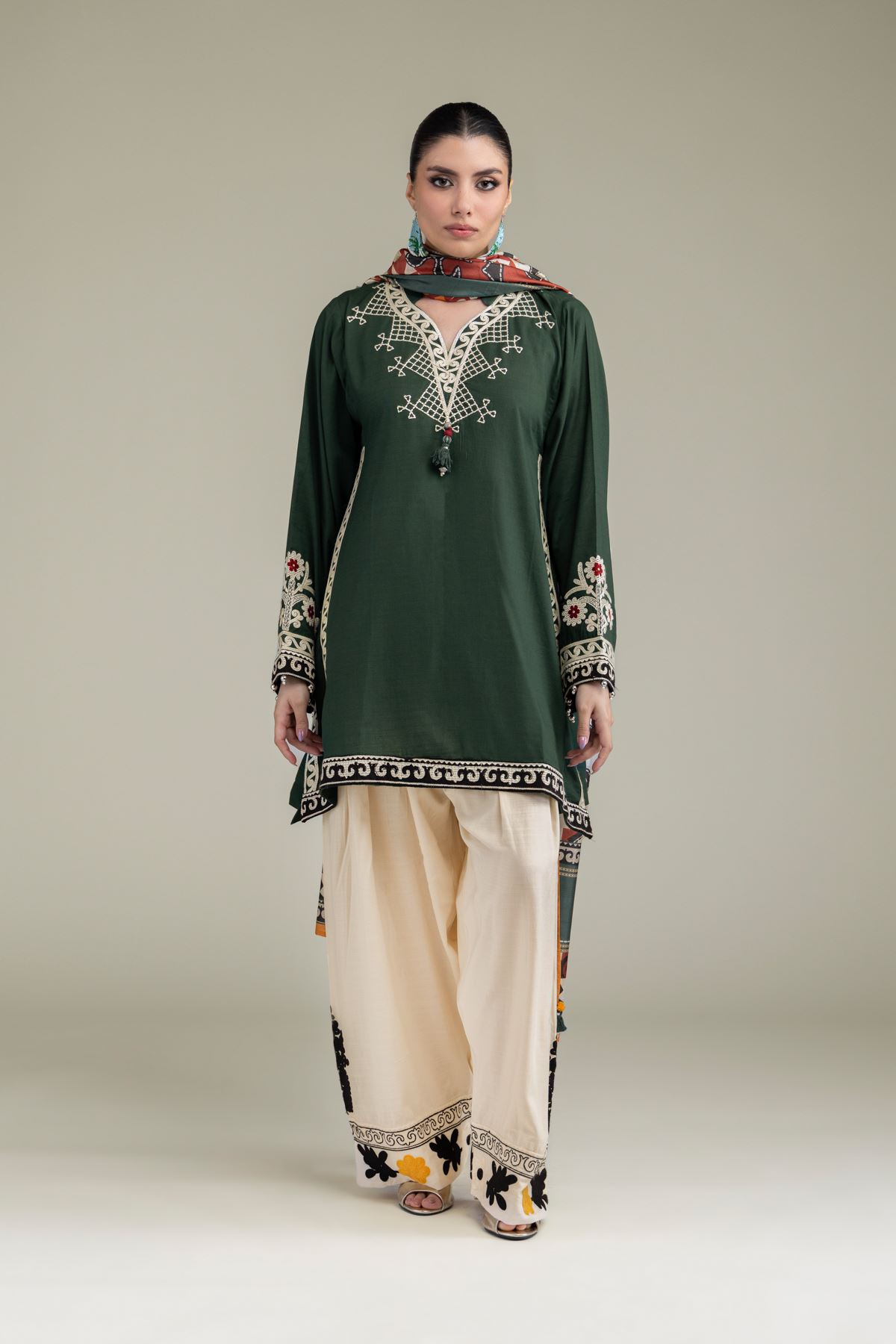 Embroidered Raw Silk Short Silk Kurta - 1-26-238-A-J1-VG