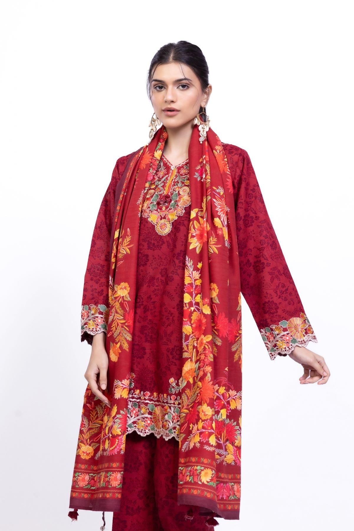 Printed Textured Cotton Dupatta - DK03C-VG