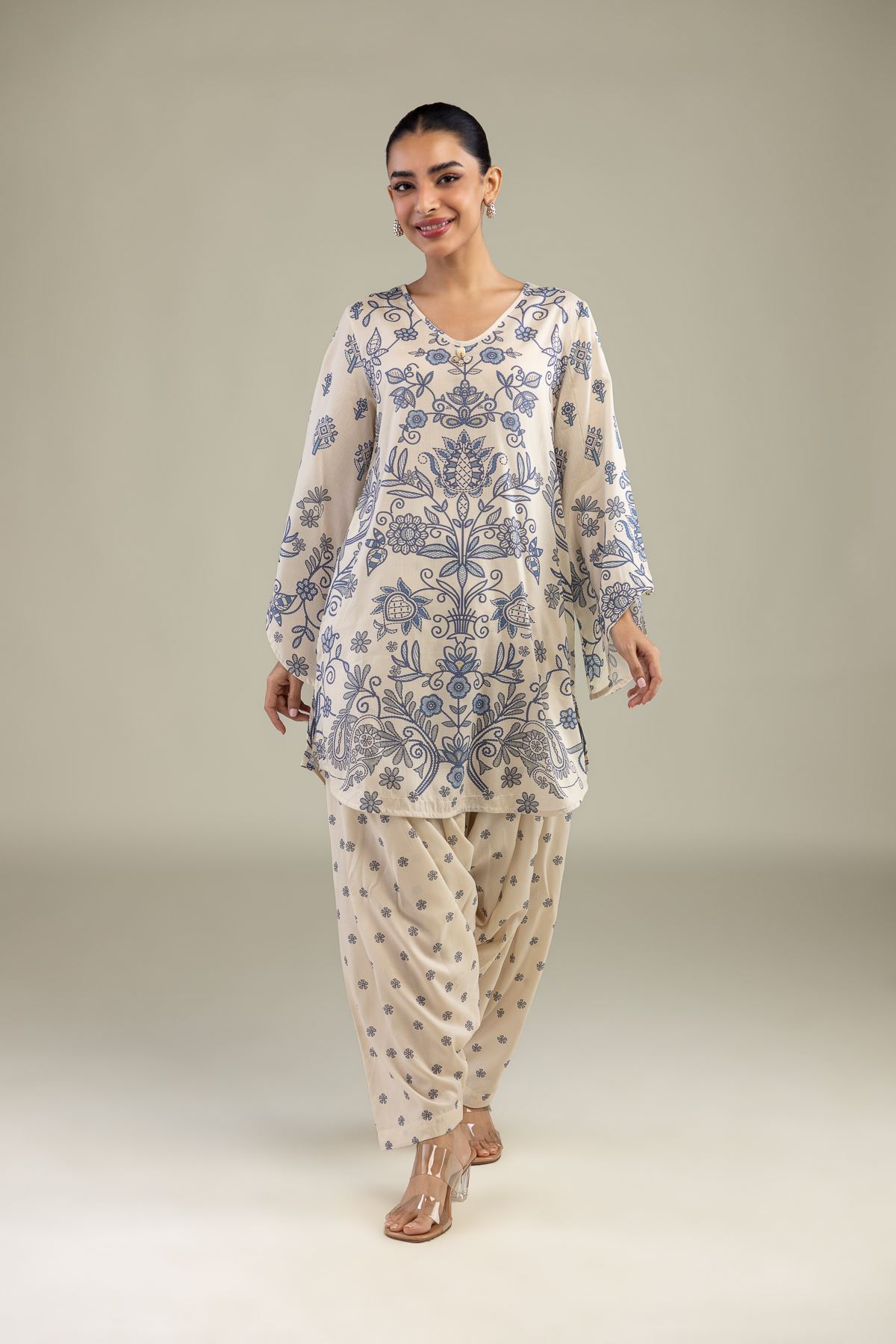 Printed Textured Weave Floral Printed Shalwar - 8-26-303-A-C1-VG