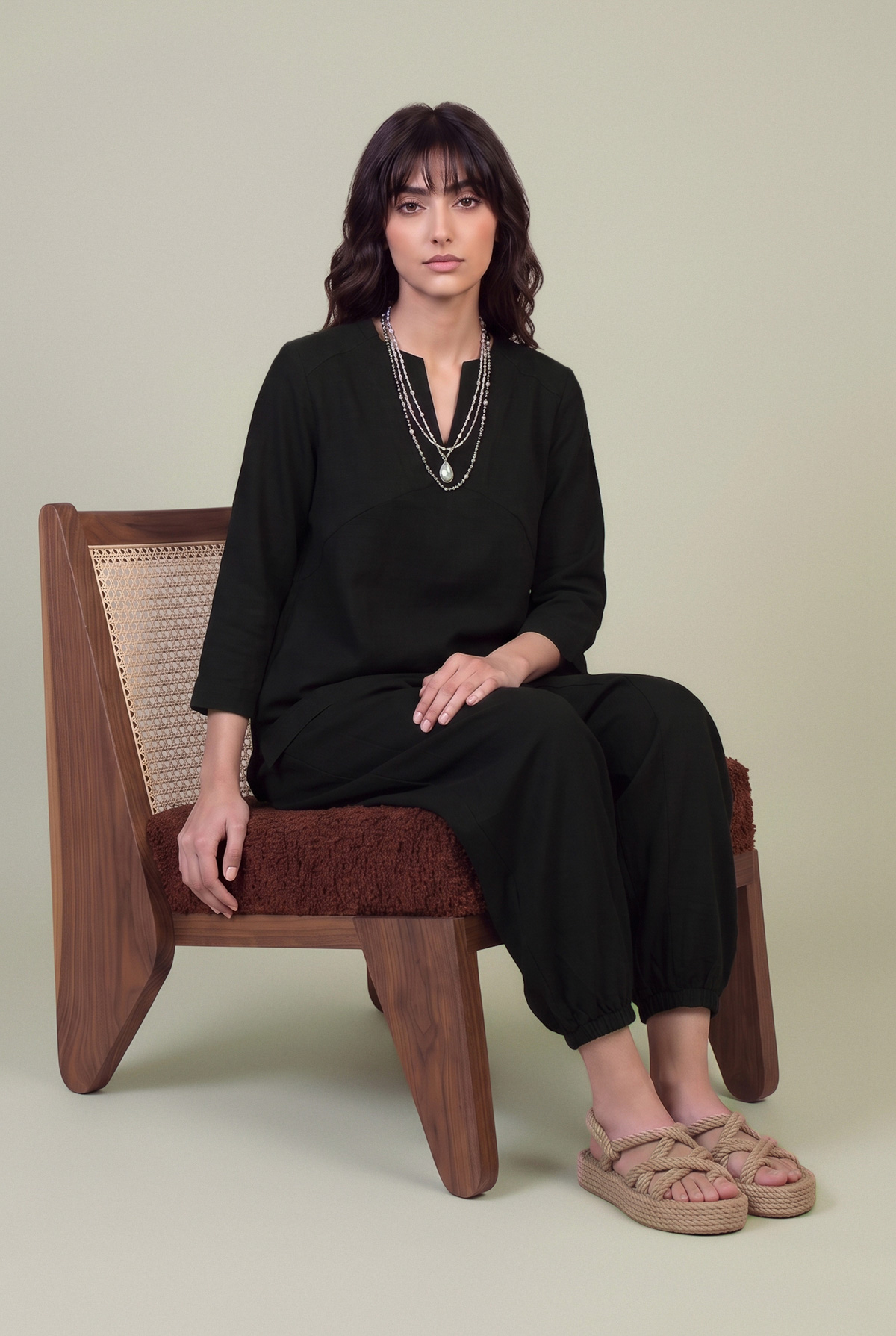Dyed Textured Georgette Solid Black Tunic - 1-26-229-B-F1-VG