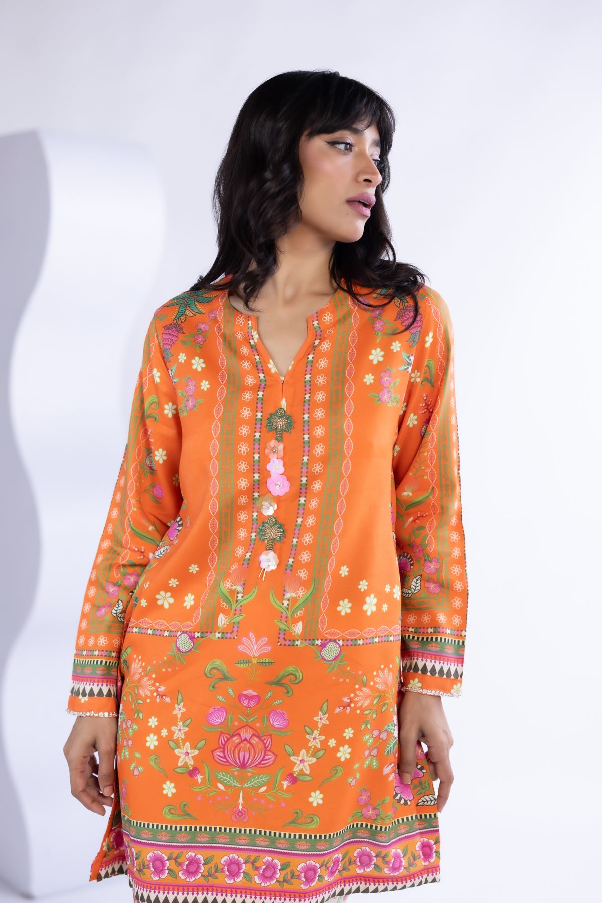 Printed Thai Silk Kurta - ST25086A-VG