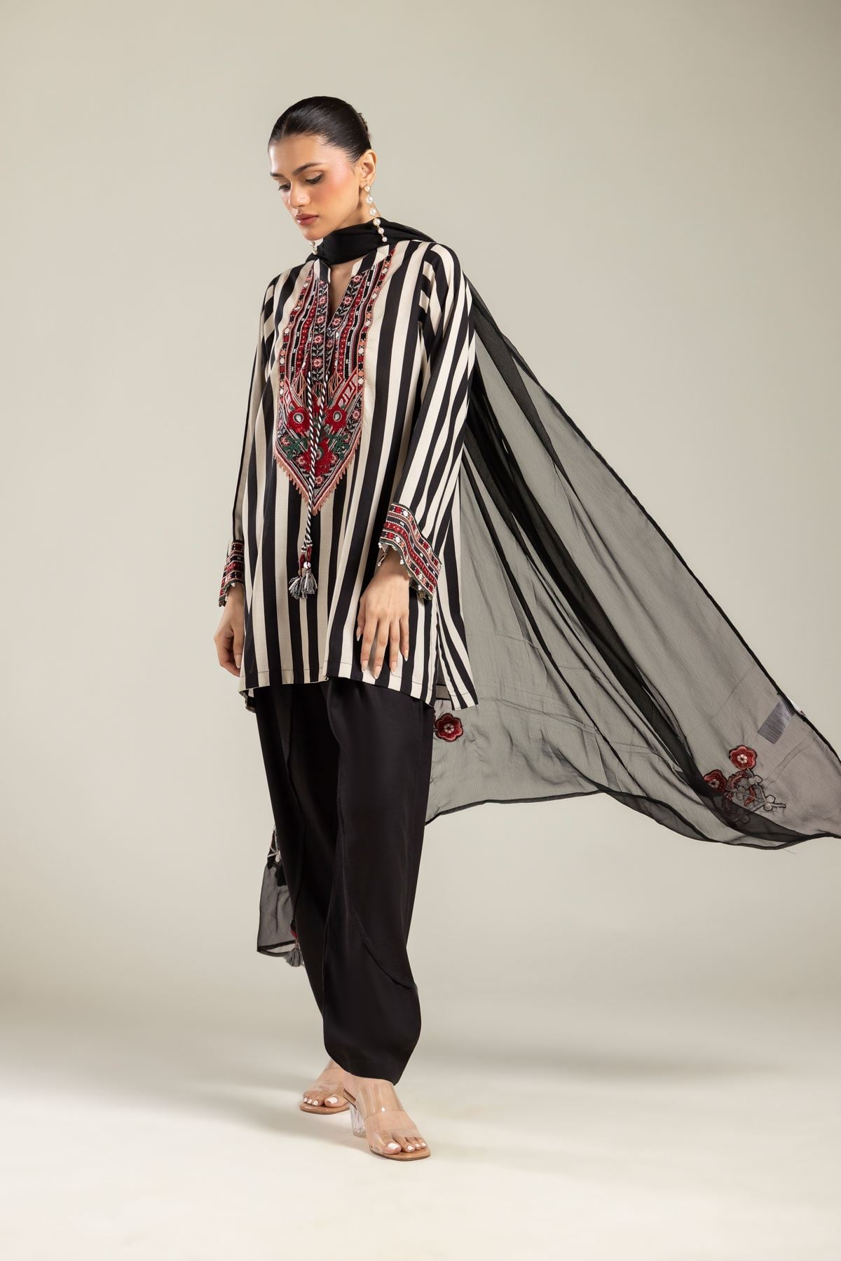 Embroidered Chiffon Black Chiffon Dupatta - 2-26-202-A-G-VG