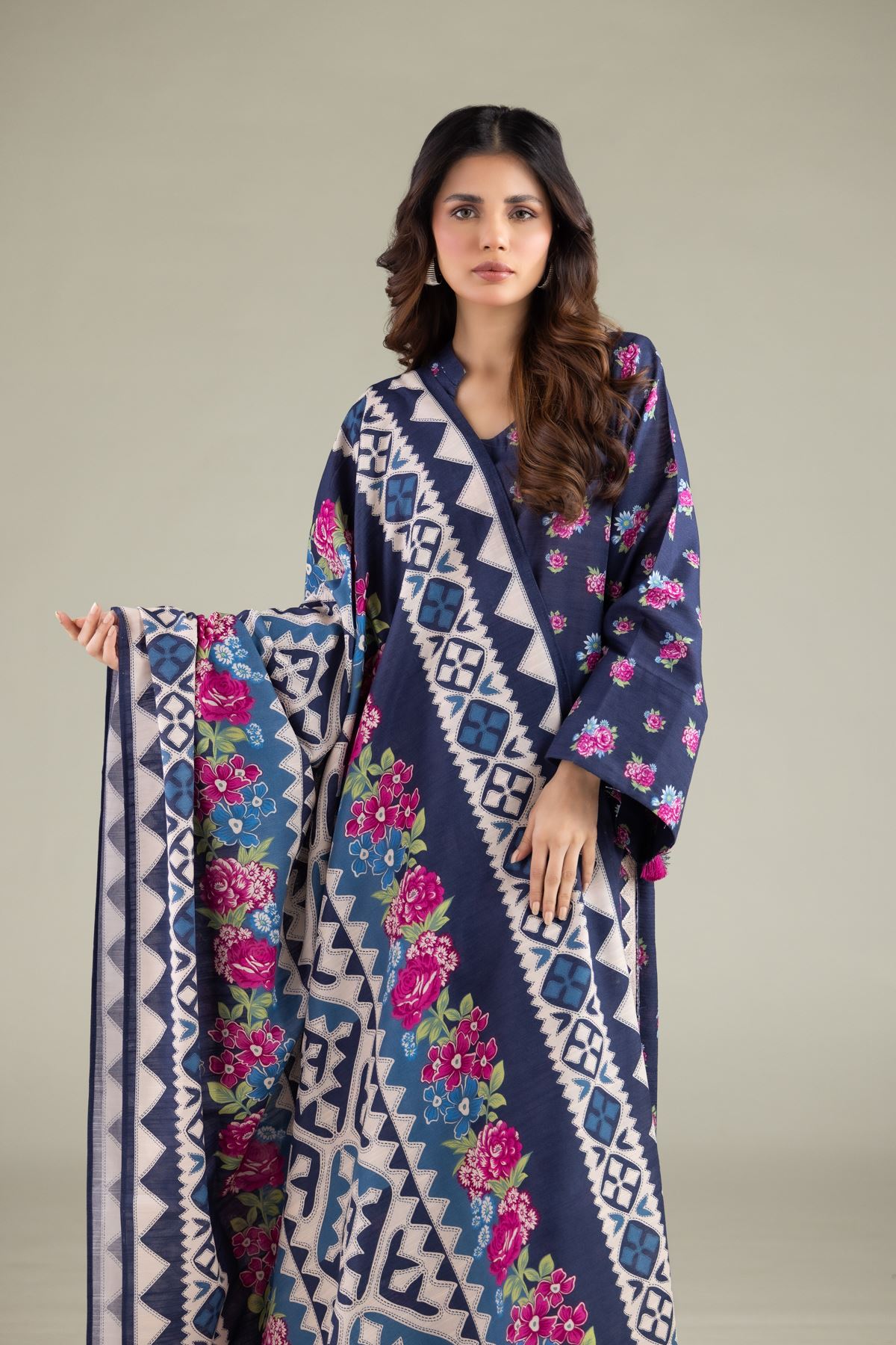 Embroidered Textured Cotton Floral Geometric Dupatta - 1-26-115-C-F-VG