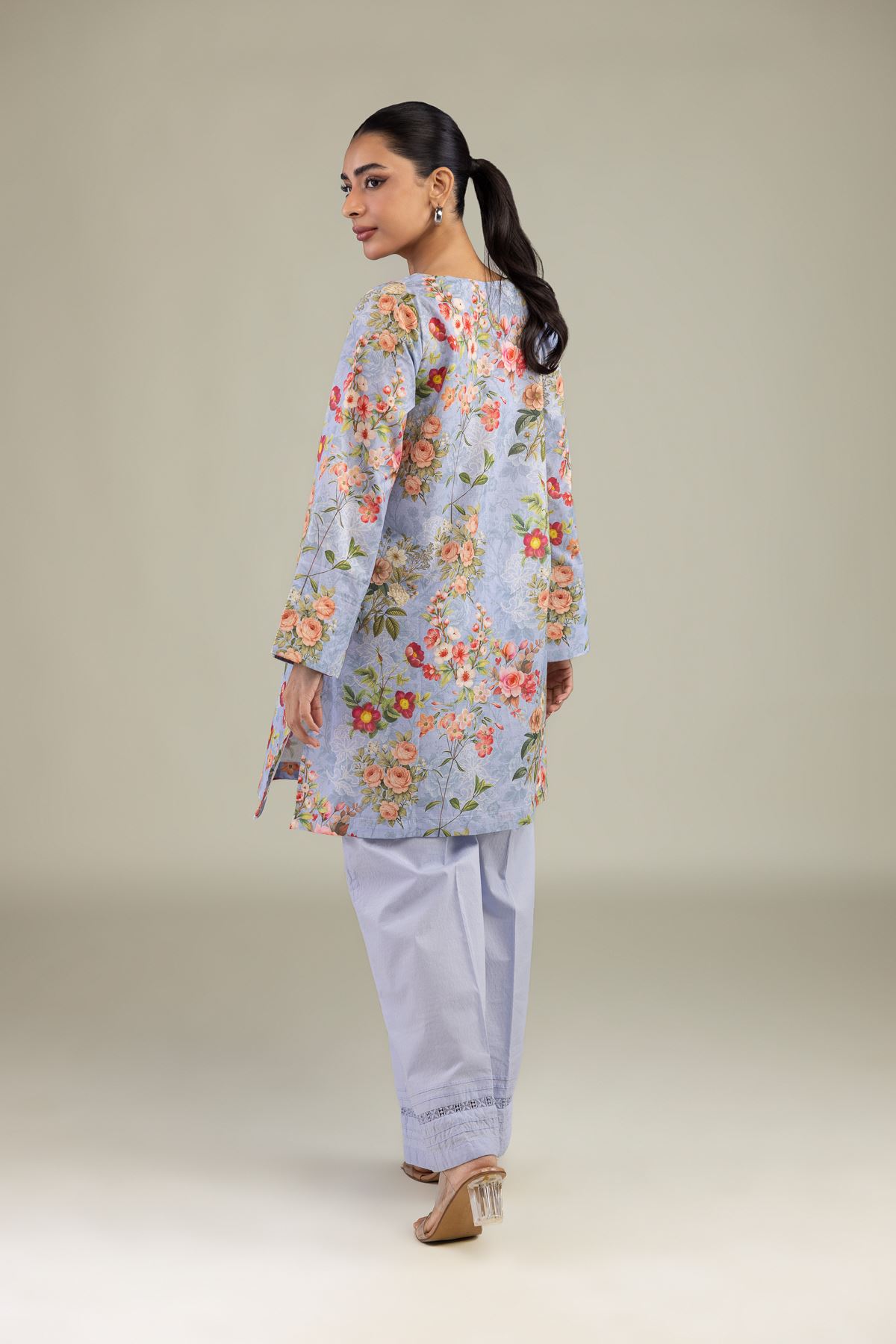 Printed Cotton Dobby Blue Floral Kurta - 1-26-229-B-F1-VG