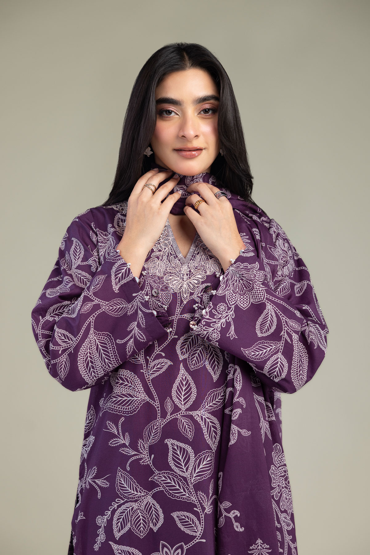 Embroidered Lawn Floral Purple Dupatta - 1-26-102-A-F-VG