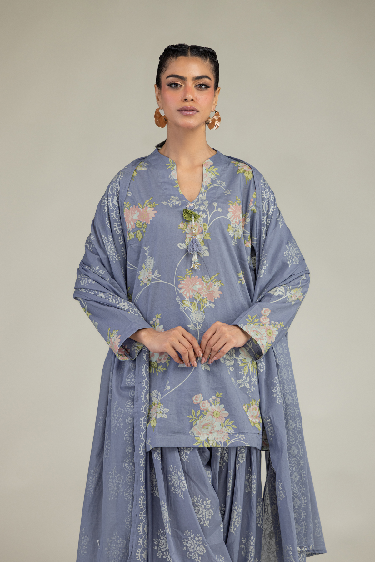 Printed Lawn Lawn Floral Dupatta - 1-26-236-A-D1-VG