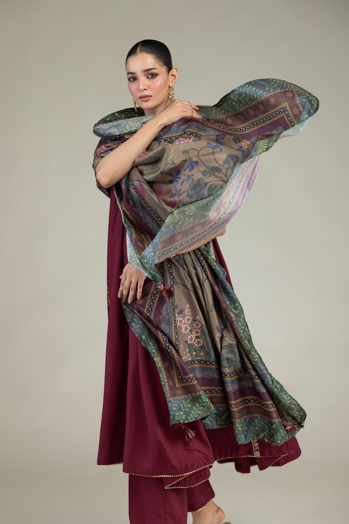 Printed Polyester Silk Silk Floral Dupatta - 2-26-203-A-E1-VG