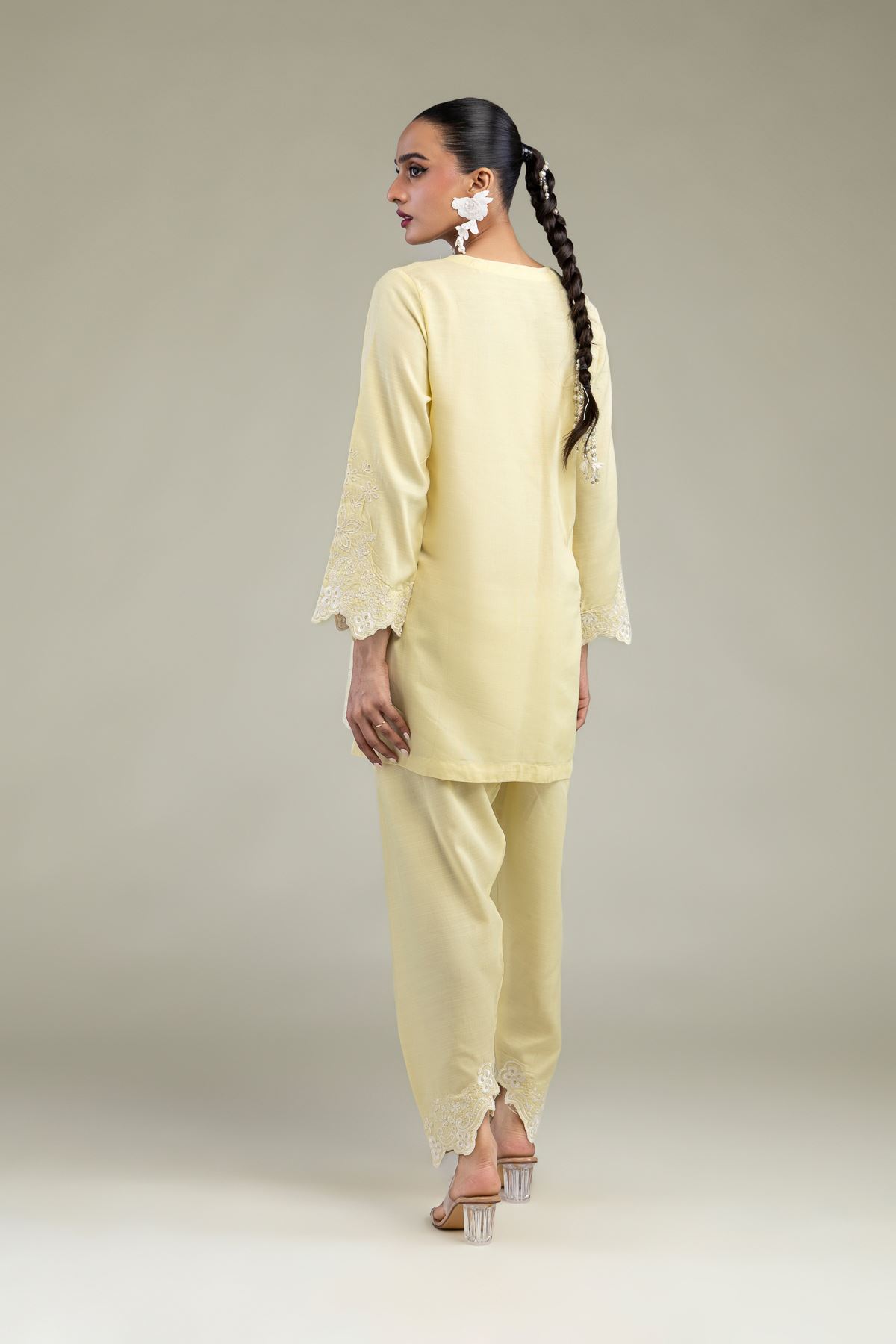 Embroidered Raw Silk Silk V-Neck Kurta - 1-26-250-B-H1-VG