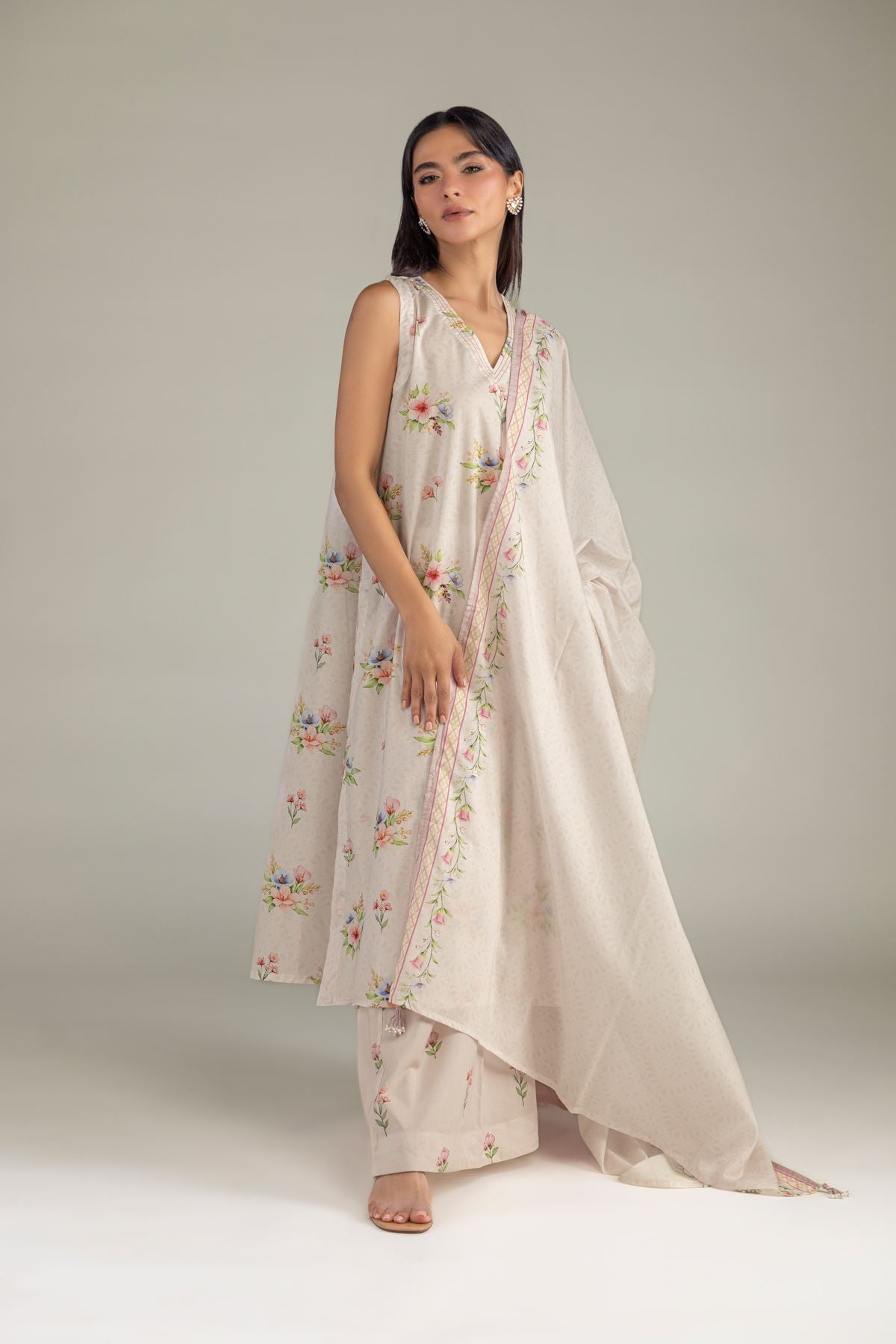Printed Cambric Sleeveless Cambric Kurta - 12-26-301-A-E1-VG