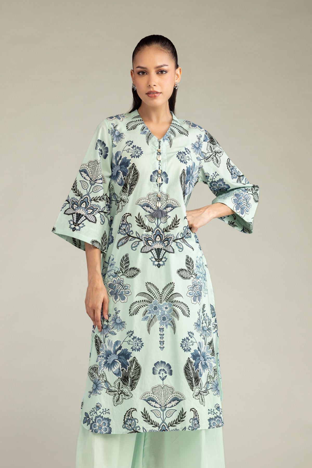 Printed Cambric Floral Cambric Kurta - 1-26-229-B-F1-VG