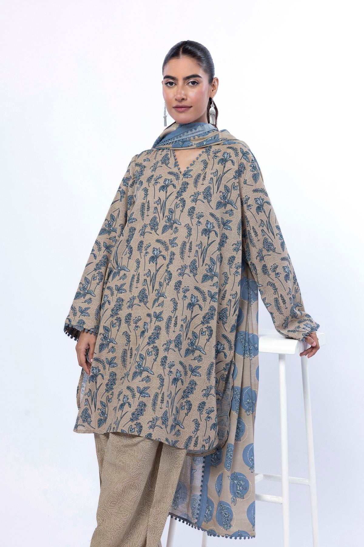 Printed Light Khaddar Tailored 3 Piece - KN31AST-VG