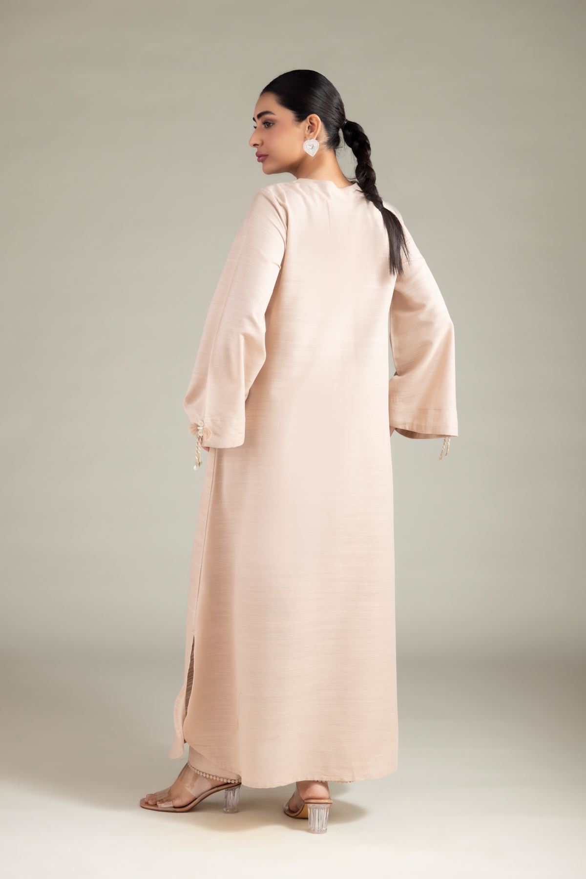 Dyed Textured Cotton Longline Tassel Kurta - 1-26-108-A-F-VG