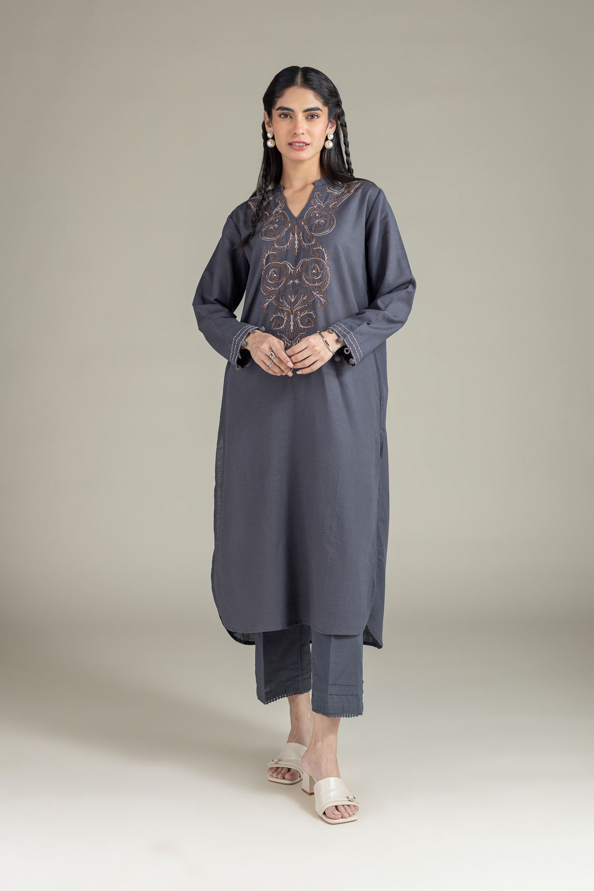 Dyed Khaddar Pants - 25-10-12E6-02TB-VG