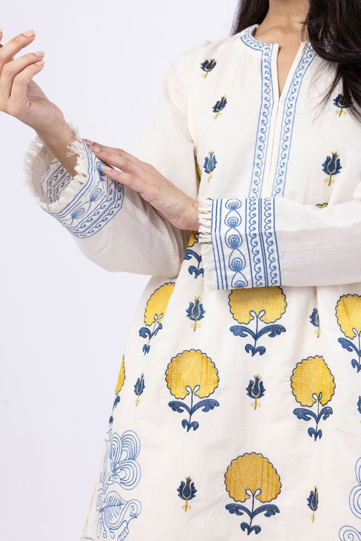 Embroidered Handwoven Cotton Kurta - OTD4-EX24-08BA-VG