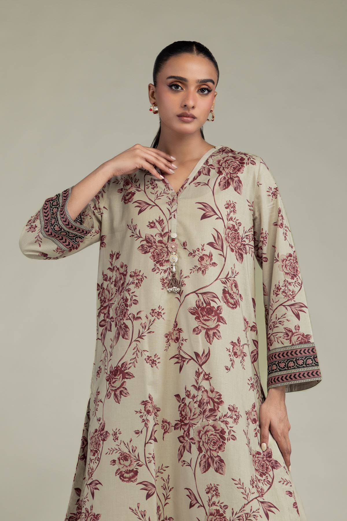 Printed Cambric Cambric Longline Kurta - 2-26-301-B-F1-VG
