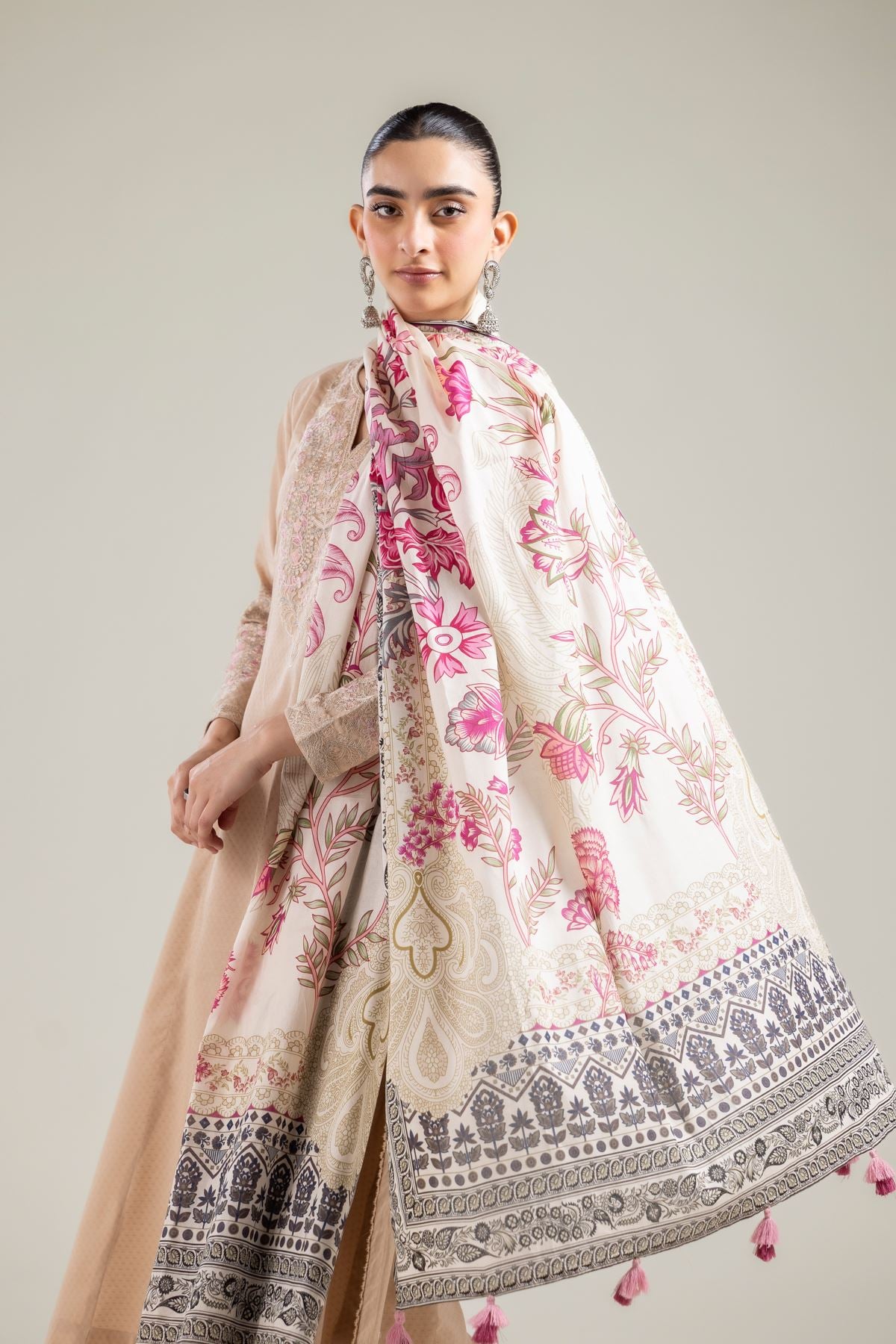 Embroidered Lawn Off-White Lawn Dupatta - 1-26-118-A-H-VG
