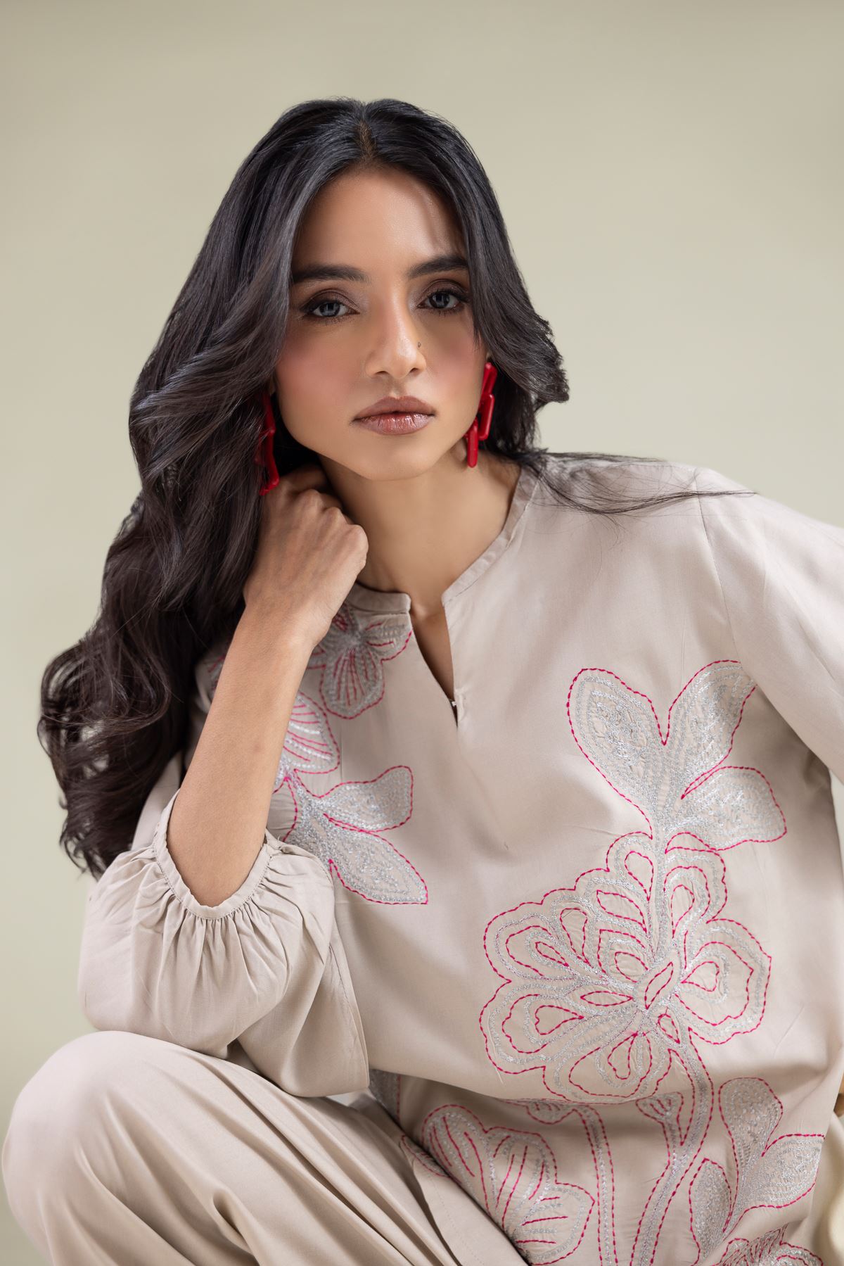 Embroidered Viscose Blouse - 6-26-101-A-F-VG