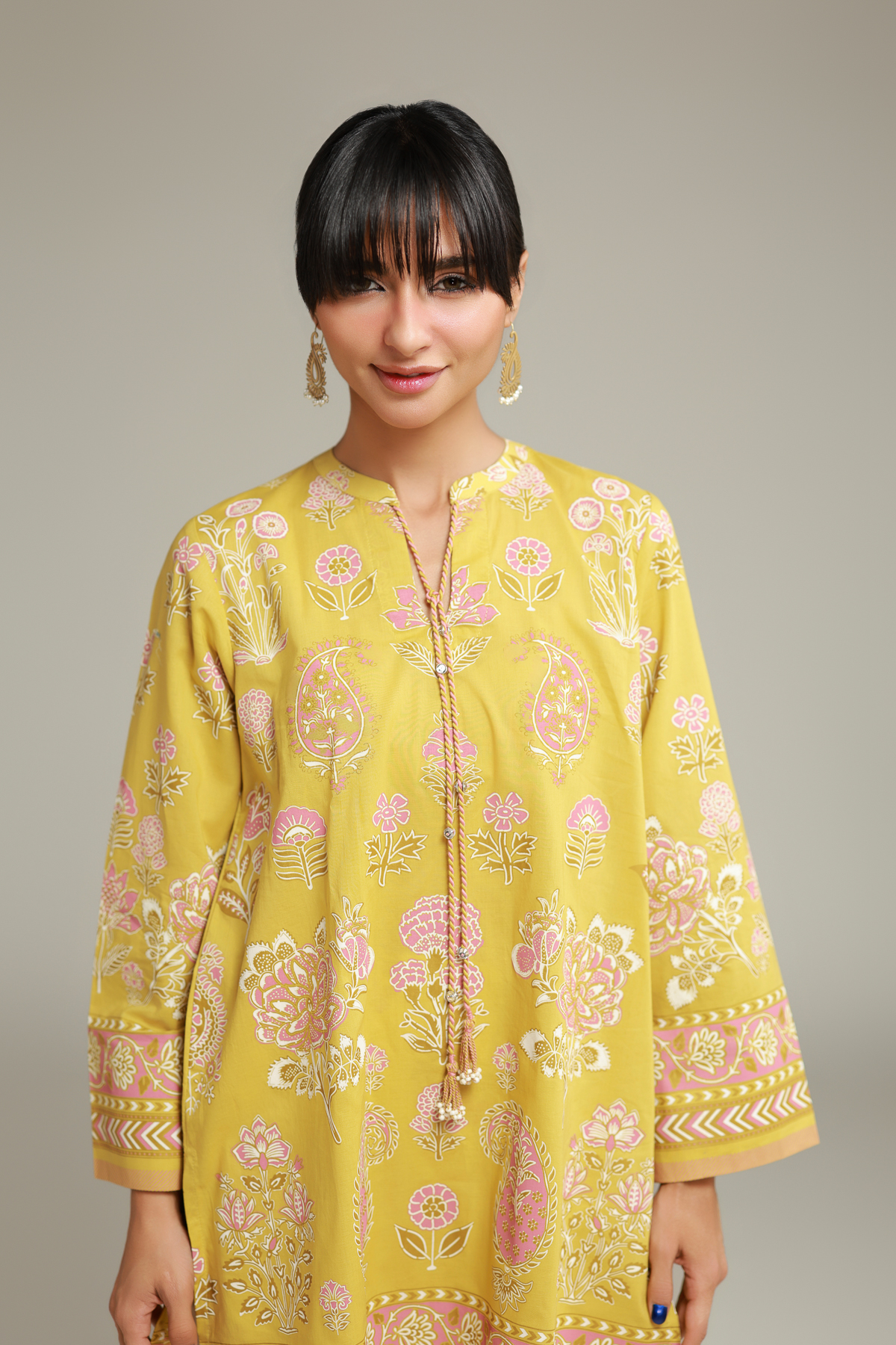 Printed Cambric Cambric Drawstring Kurta - 5-26-104-F-E-VG