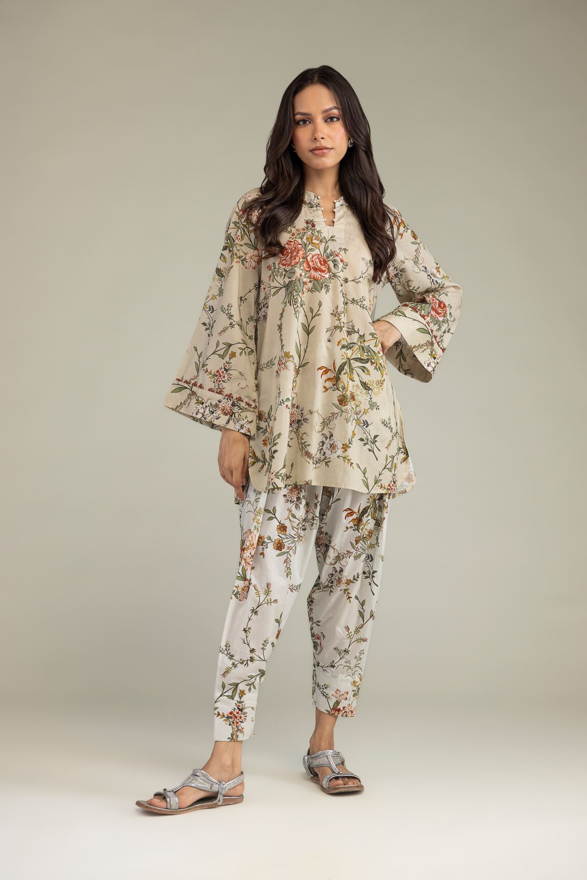 Printed Cambric Floral Cambric Shalwar - 8-26-303-A-C1-VG