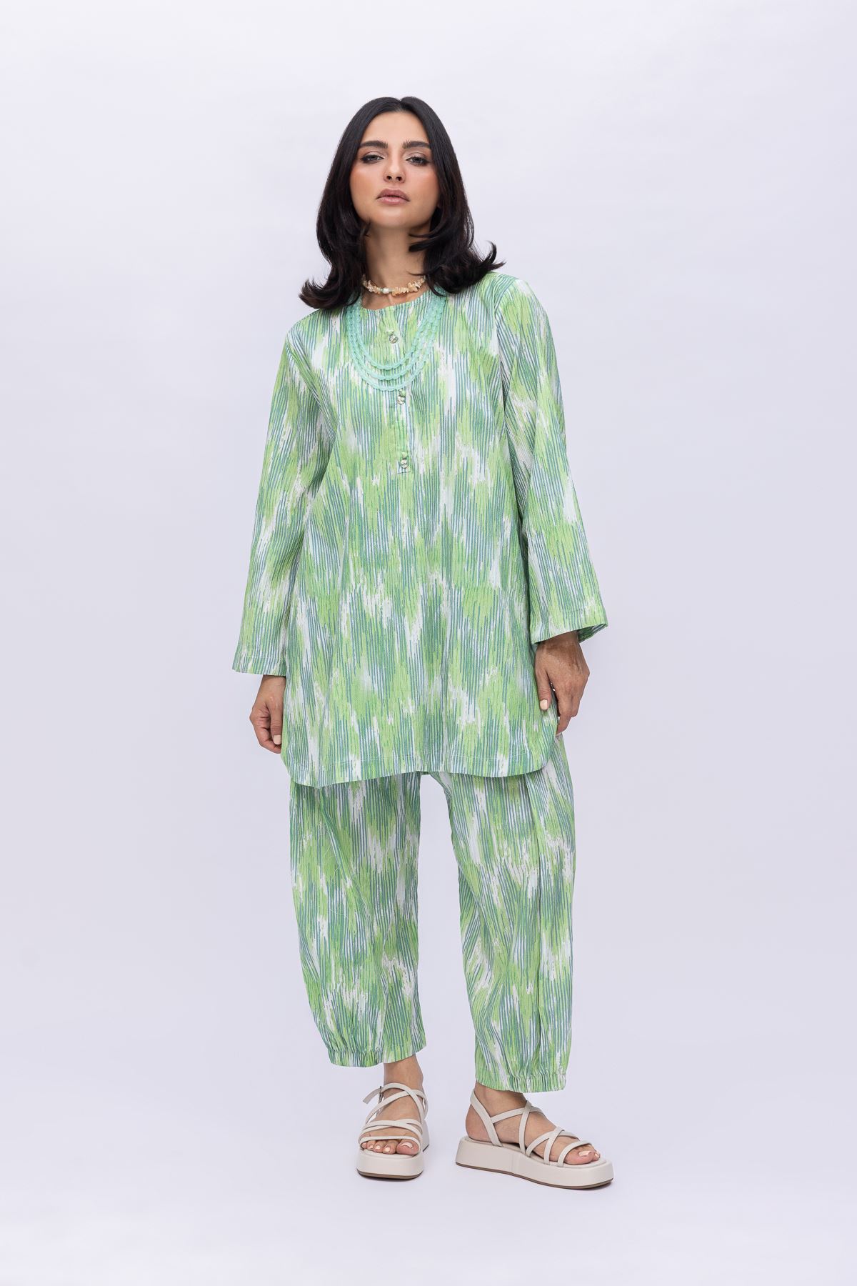Printed Ripple Crinkle Abstract Cotton Kurta - 1-26-101-A-D-VG