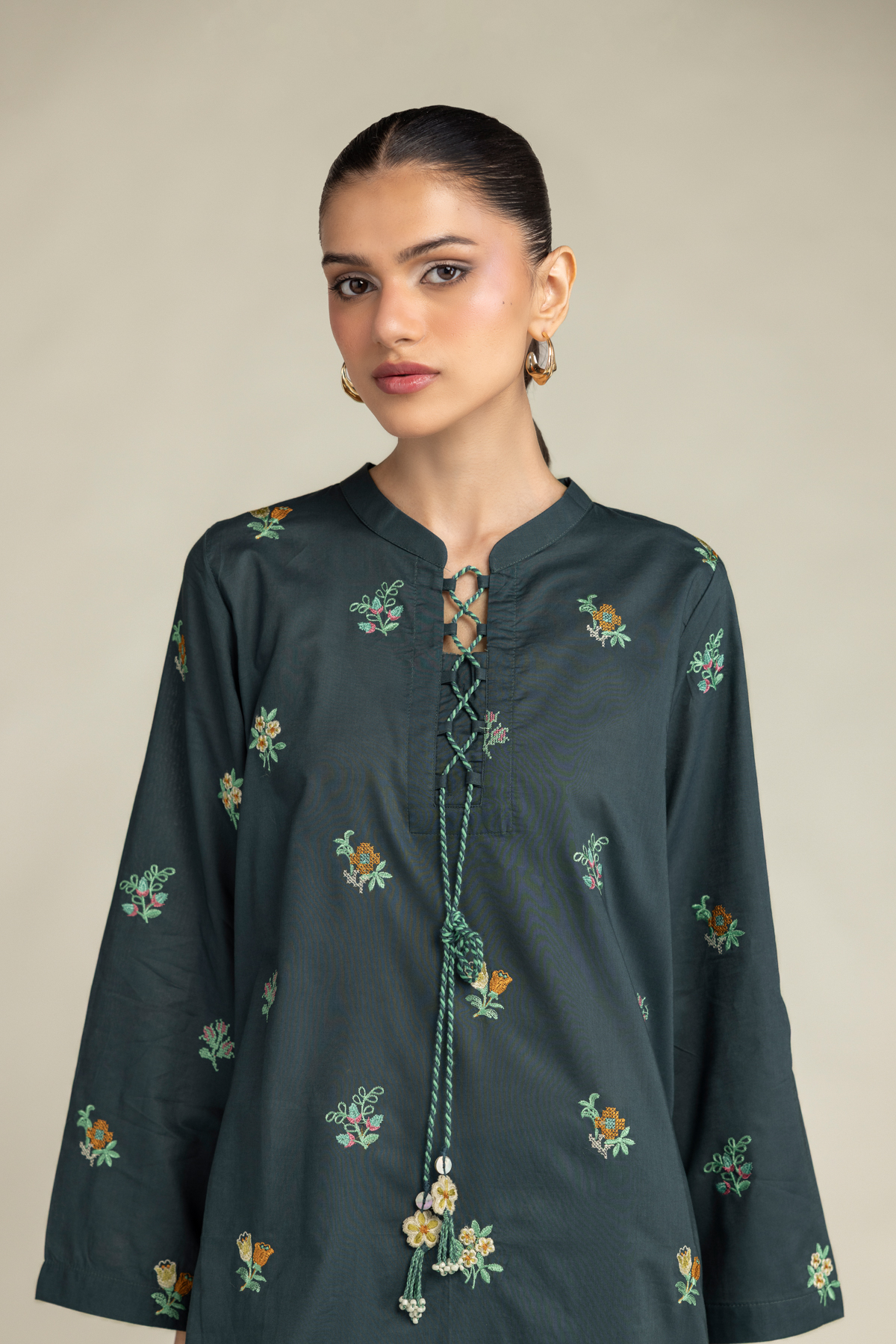 Embroidered Cambric Green Cambric Kurta - 8-26-303-A-C1-VG