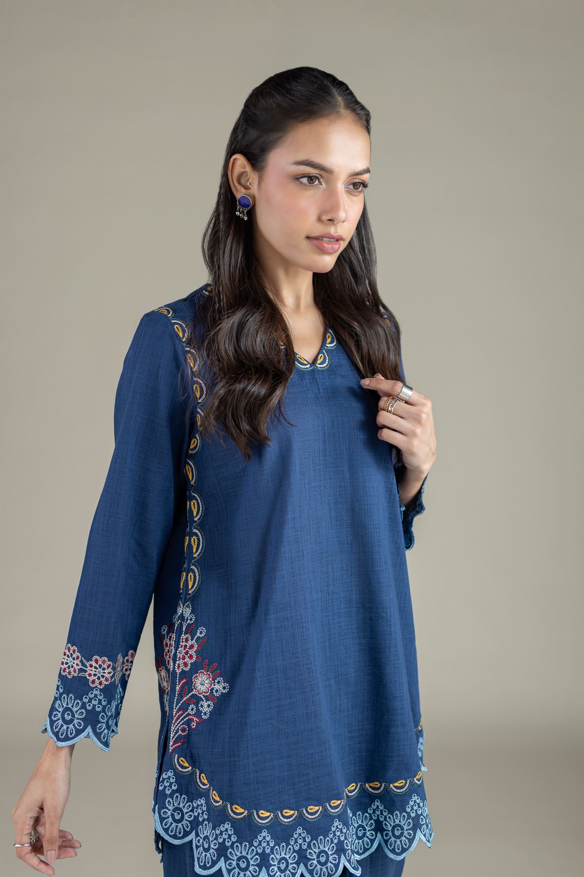 Embroidered Heavy Textured Cotton Kurta - OTD4-EX22-10TA-VG