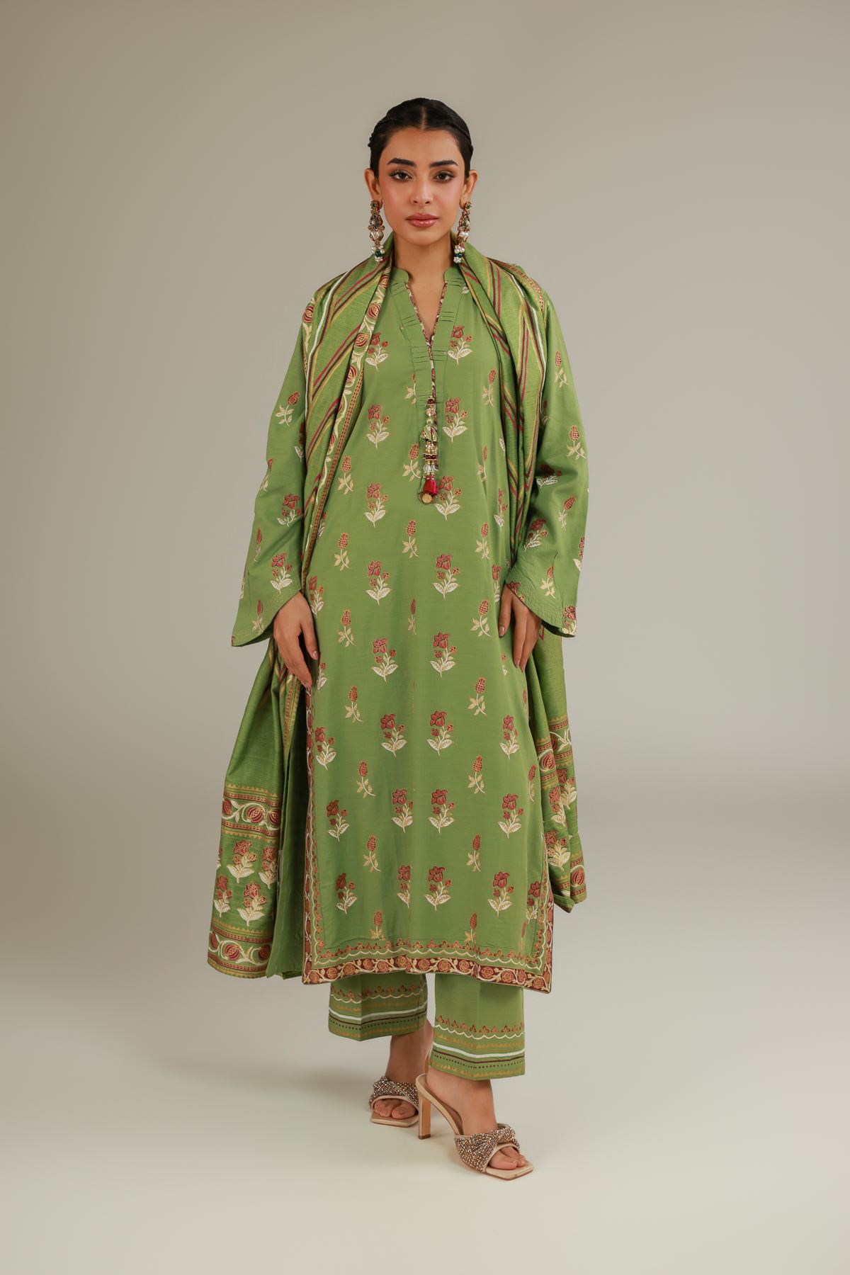 Raw Silk 3 Piece Co-ord Set - 25-12-12S4-09TA-VG