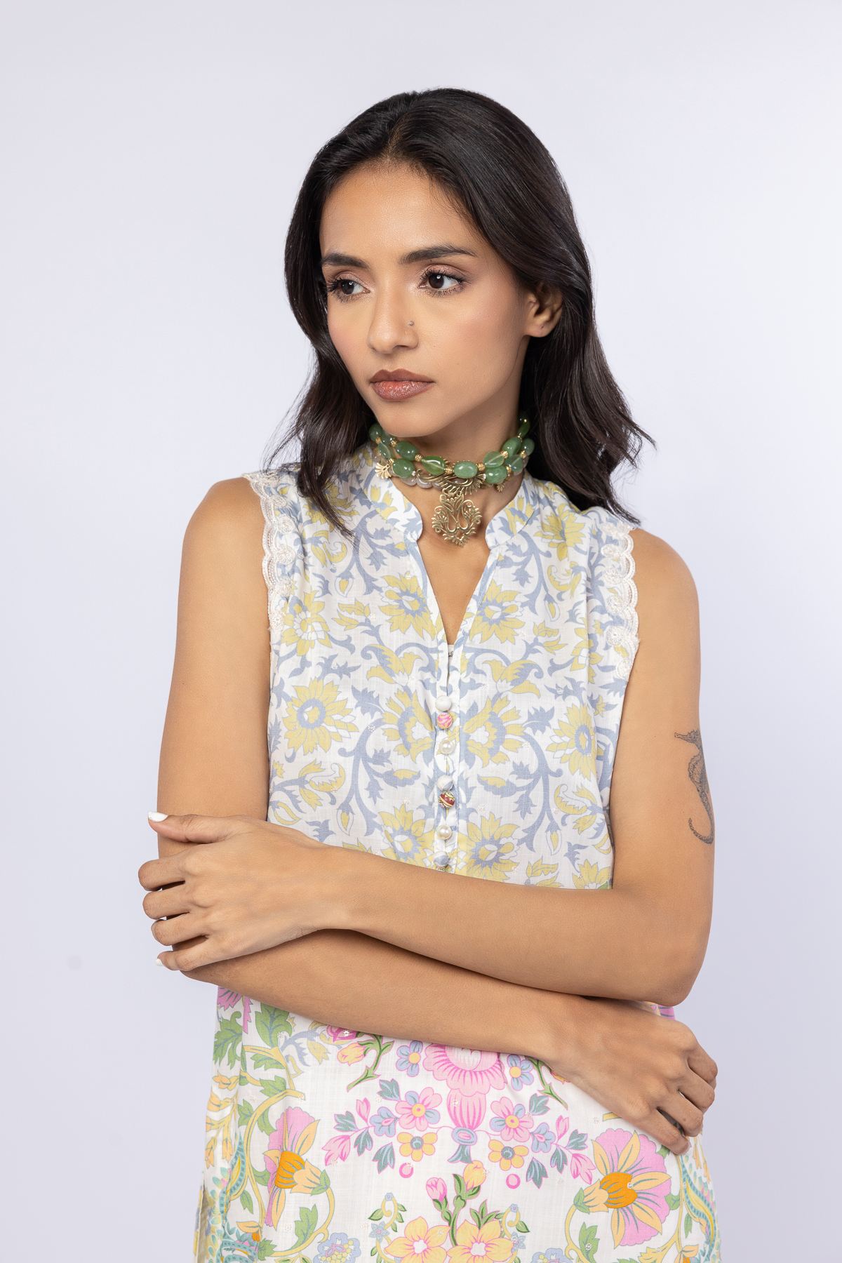 Embroidered Crosshatch Raw Silk Kurta - 25-10-10S4-02TB-VG