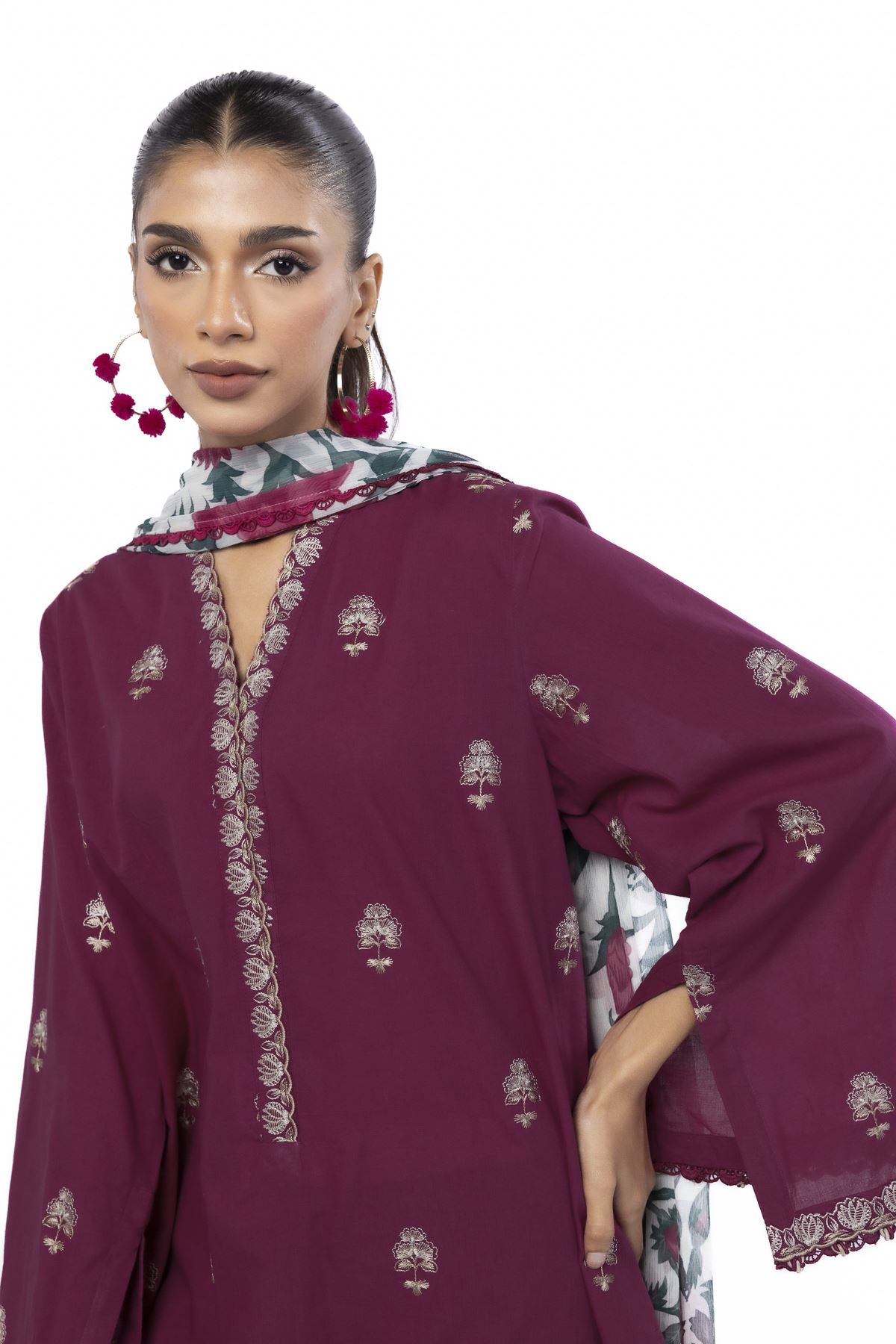 Embroidered Cambric Fabrics 3 Piece - 1001908426