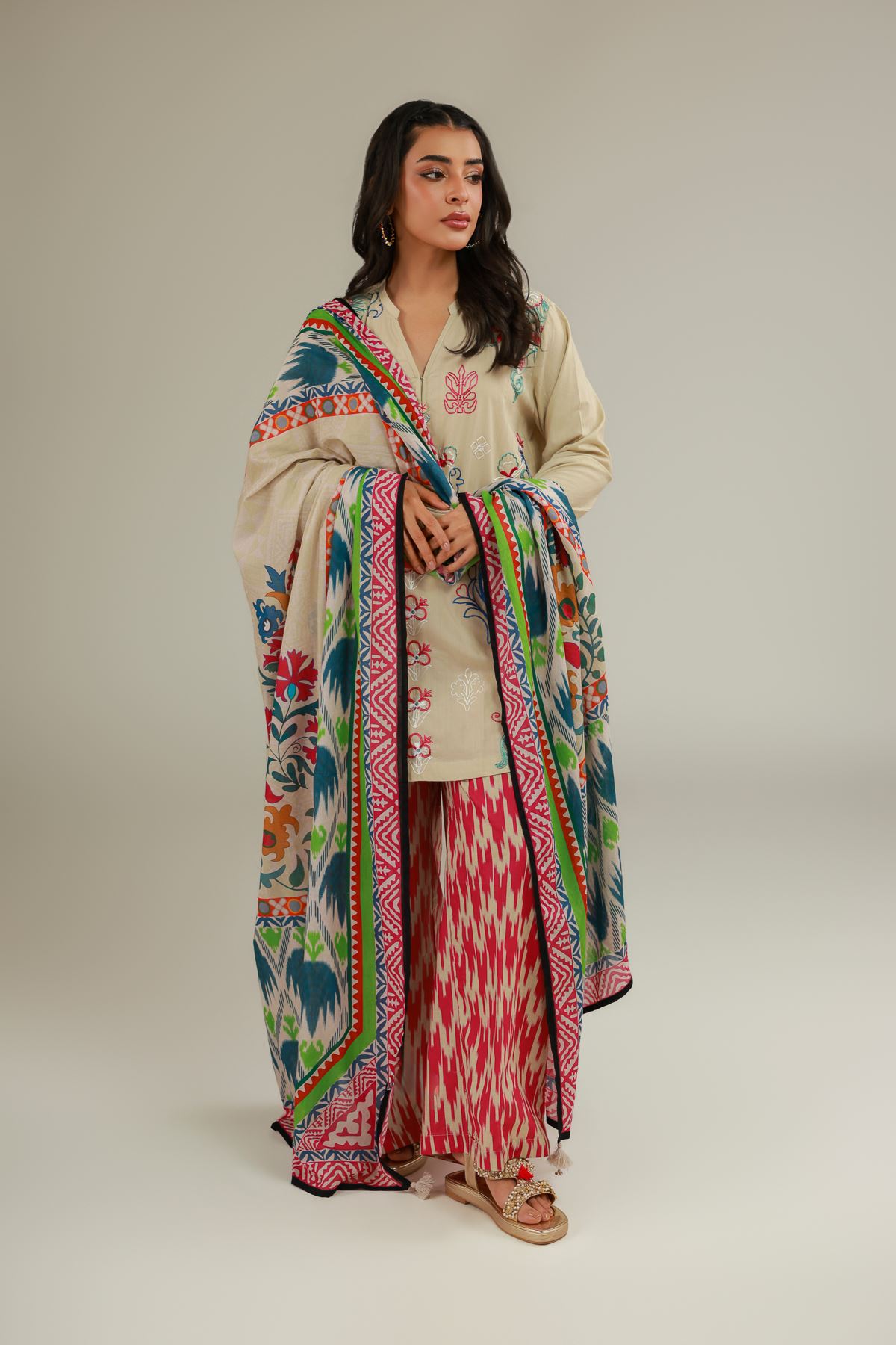 Embroidered Cotton Net Floral Cotton Dupatta - 1001919543