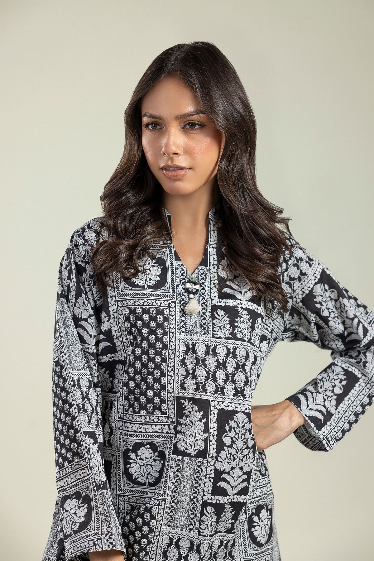 Printed Cambric Black Floral Kurta - 1-26-208-A-H2-VG